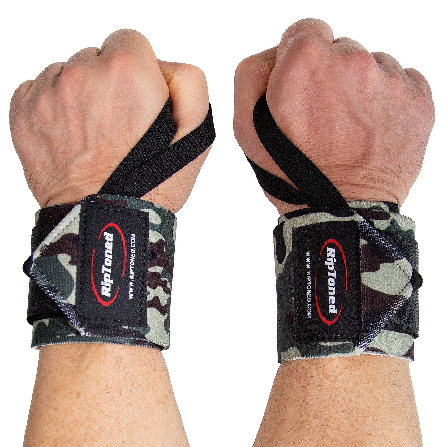 Rip Toned Wrist Wraps for Weightlifting – USPA & USAPL Approved 18" Wrist Straps for Powerlifting – Adjustable, Durable Gym Wraps with Thumb Loop – Maximum Support for Men & Women – Green Camo Stiff