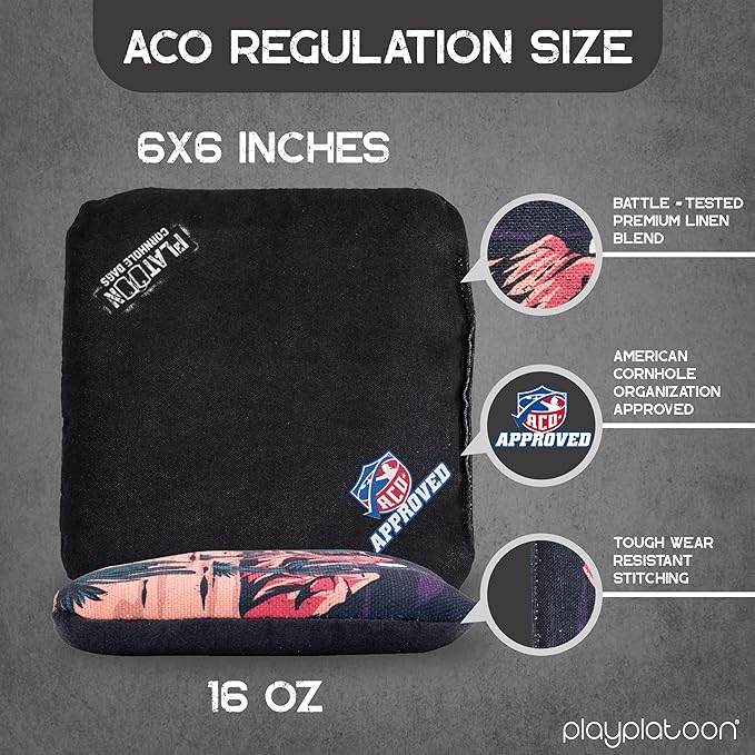 Play Platoon Cornhole Bags Set of 8 Regulation Professional Corn Hole Bean Bags ACO Approved, Competition Weight, Slick and Stick