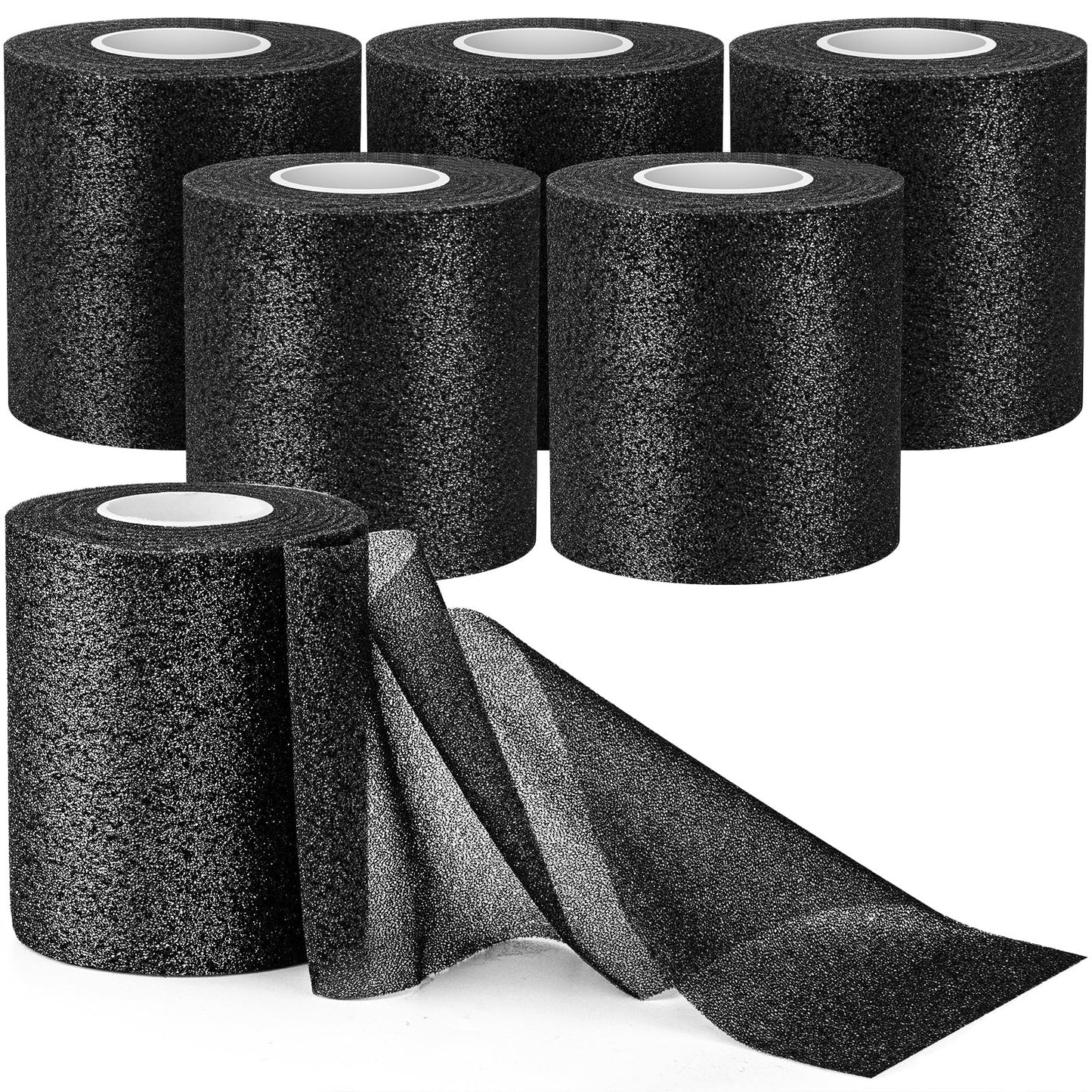 AYNAUHX 6 Pack Pre Wrap for Hair Soccer, Black Athletic Prewrap Tape Headbands, Foam Sport Underwrap Pre-Wrap, 2.76 Inches X 12 Yards - Black