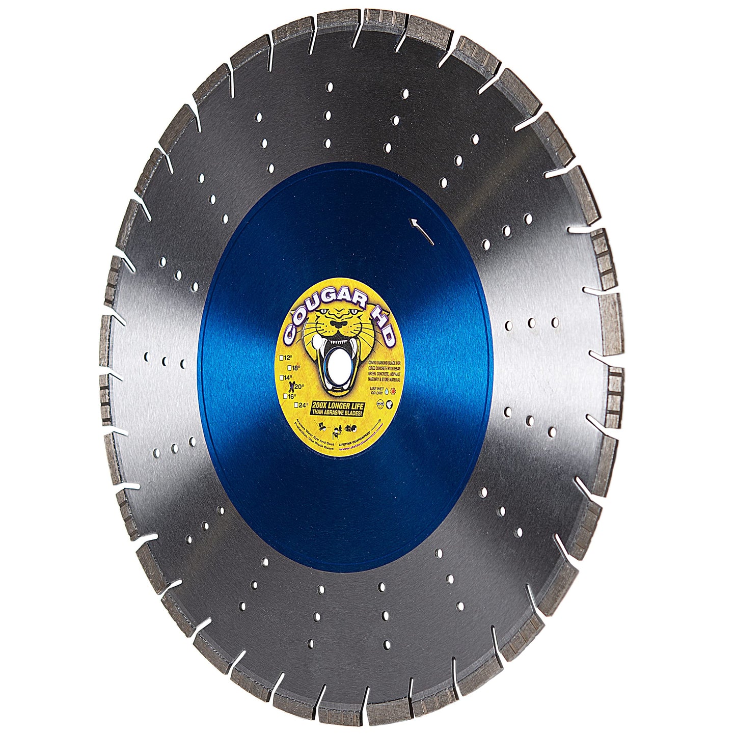 Cougar HD 20 Inch Concrete Diamond Blade, Supreme Heavy-Duty Segmented Blade, Dry/Wet Combo Cutting Reinforced Concrete, Asphalt, Stone, 1" Arbor