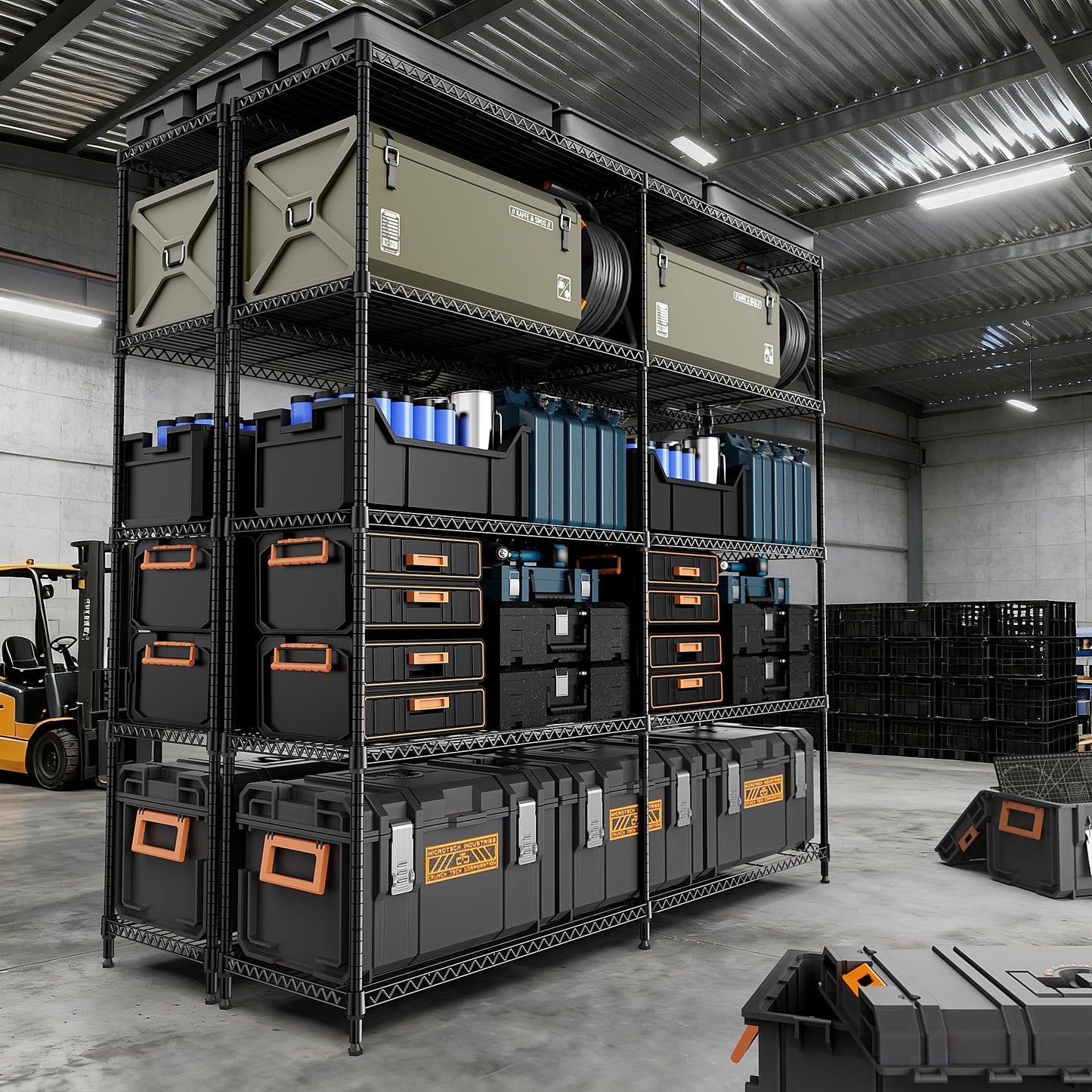 M MZG 5 Tiers Storage Shelves Load 1500LBS, Metal Shelving Wire Metal Shelving Unit Shelves for Storage Adjustable Garage Shelving for Pantry Kitchen Garage Black 15.8" D x 33.5" W x 70.5" H