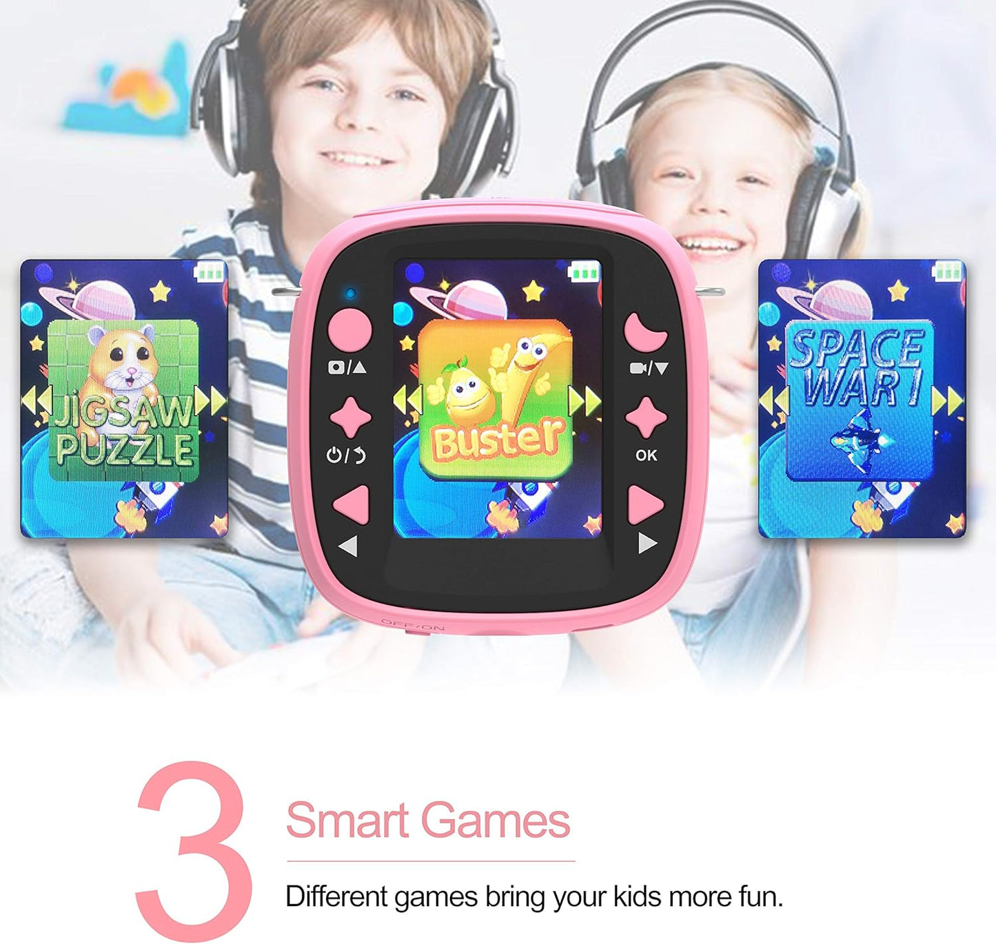 AKAMATE 1080P 4Games, 32GB Kids Action Camera Waterproof Video Digital Children Cam HD Sports Camera Camcorder for Boys