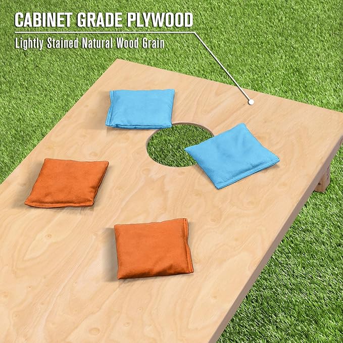 GoSports Regulation Size Wooden Cornhole Set with Natural Wood Finish - Includes Carrying Case