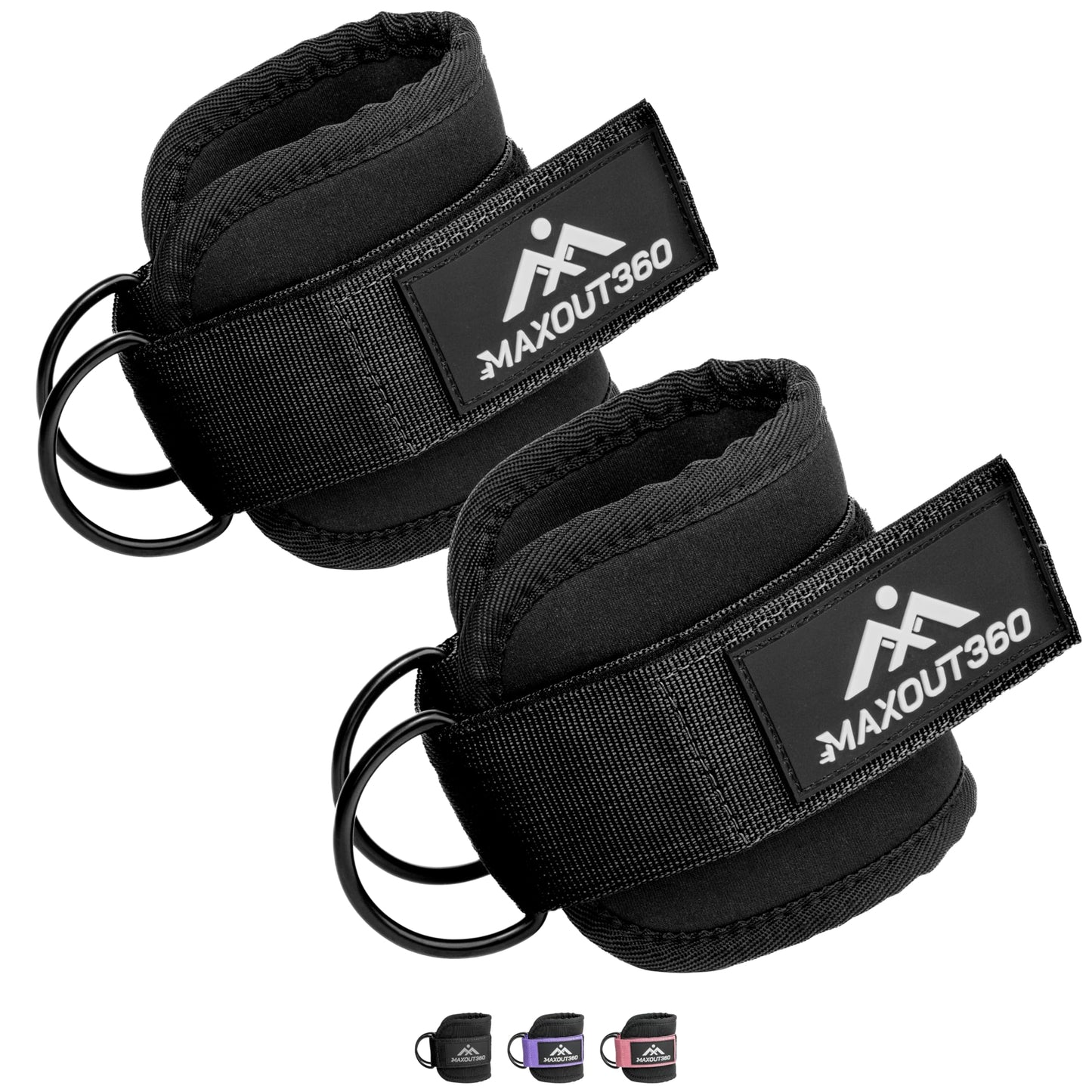 MaxOut360 Gym Ankle Straps for Cable Machines, Thick Padded Ankle Cuff Cable Attachment for Booty Workouts, Kickbacks, Hip Abductors, Lower Body Exercises, Black Pair