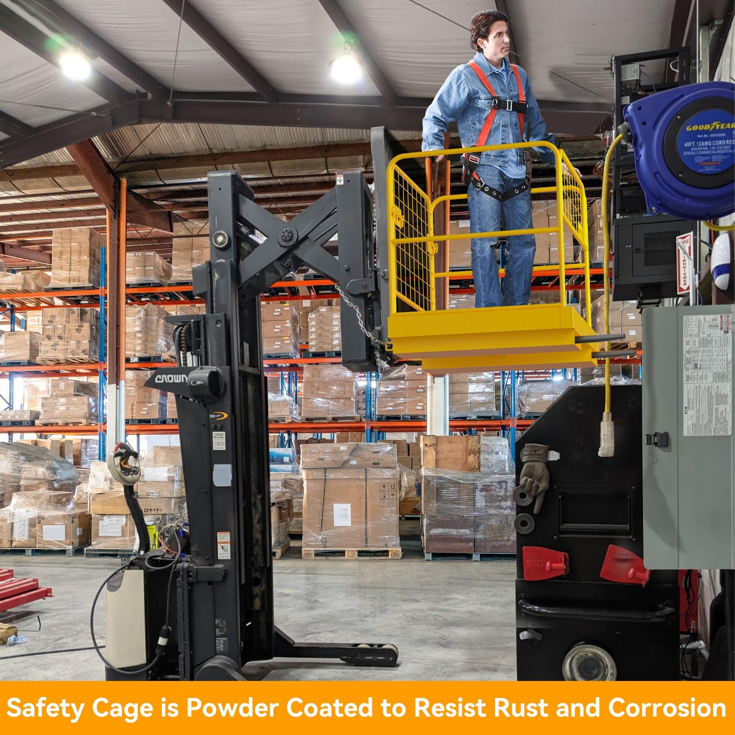 YINTATECH 36"x36" Forklift Safety Cage, 1150LBS Capacity Heavy Duty Steel Forklift Work Platform,Man Basket with 1 Safety Chains for Aerial Warehouse Maintenance