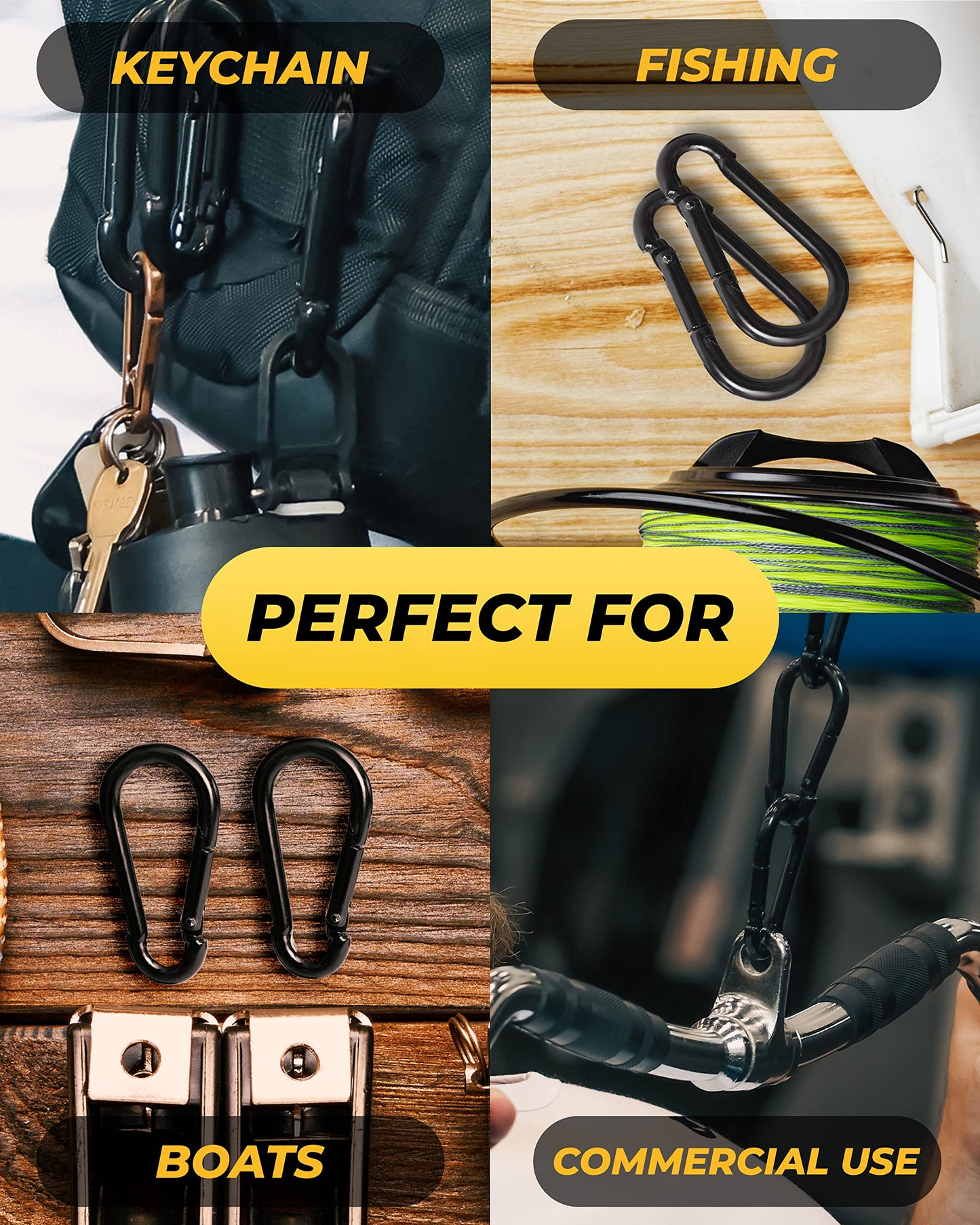 Carabiner Clip 5 PCS - Black Heavy Duty Carabiner Clip - Large Carabiner Clips - Snap Hooks - Perfect for Weight Lifting, Keychain, Dog Leashes & Gym