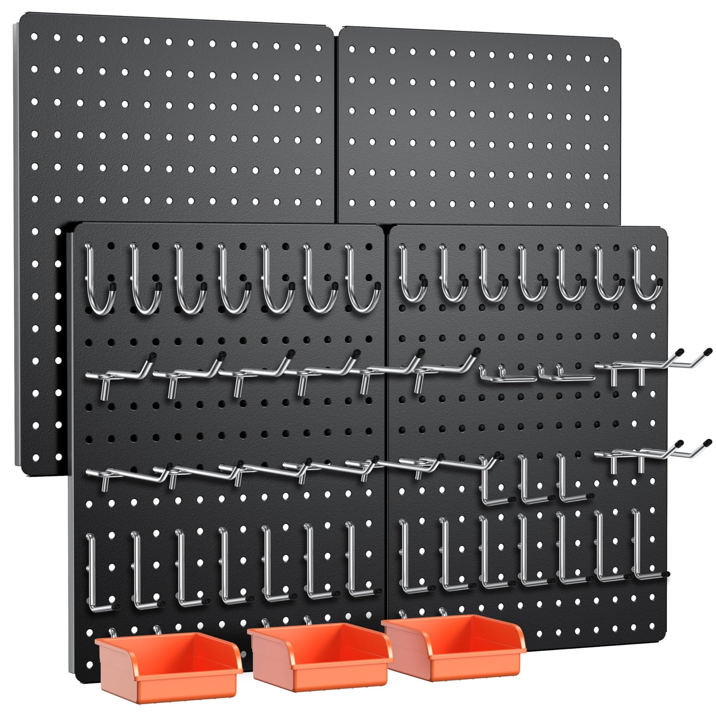 Hogurity Peg Board, 110pcs Metal Pegboard Kit, Includes 4 Pack Black Peg Board Panels with Accessories and Hook Locks, Large Heavy Duty Peg Boards for Walls Home, Garage Tool Storage, Workbench