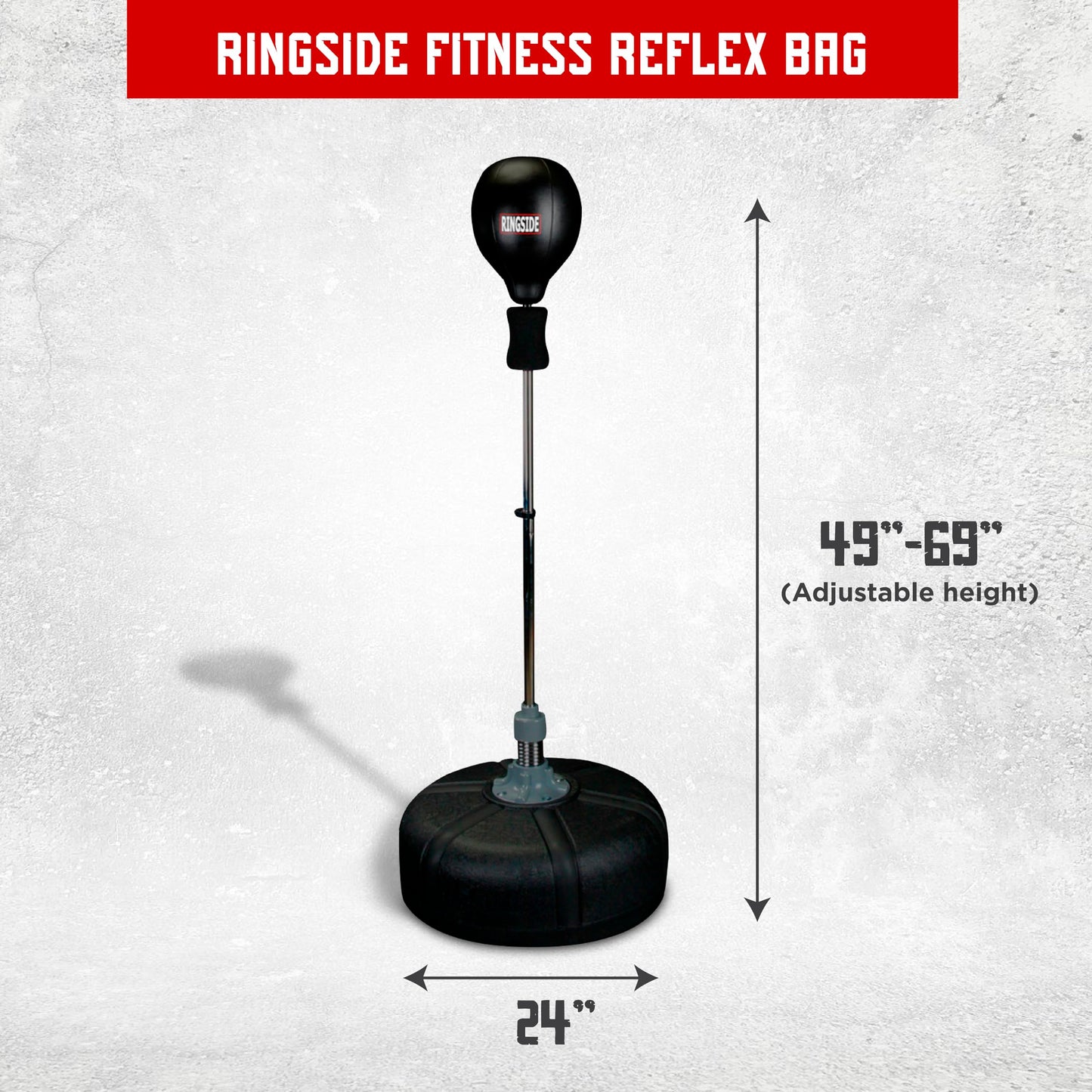 Ringside Fitness Reflex Bag, Dipped Foam Top, Ideal for Boxing, MMA, Muay Thai, and More, Punching Bag Stand with Plastic Base and Chrome Spring, Adjustable Height, 49"–69"