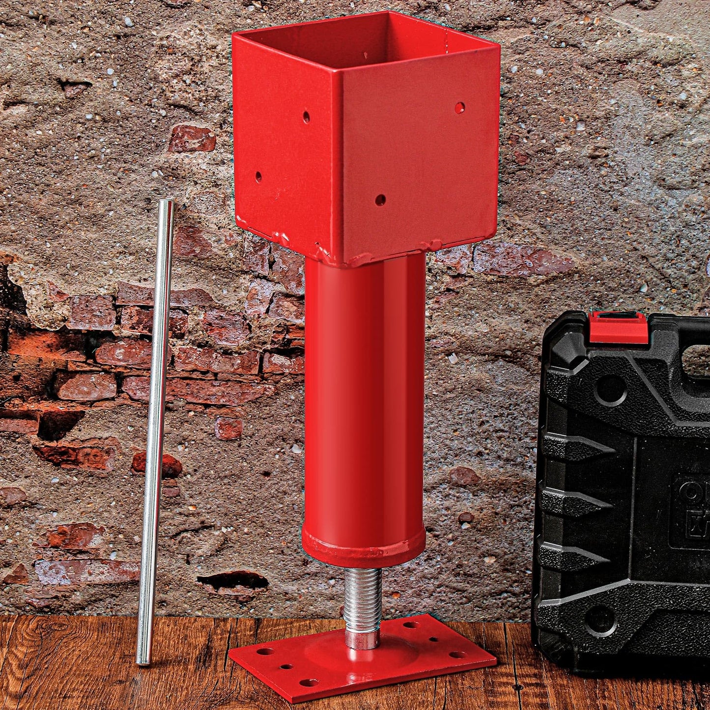 Lasnten 4 Pcs 4.5" X 4.5" Screw Jack Post 14.5" - 18.5" Height Range 24700 lbs Load Capacity Adjustable Temporary House Jacks for Leveling Flooring Basement Shore Beams Foundation Repair (Red)