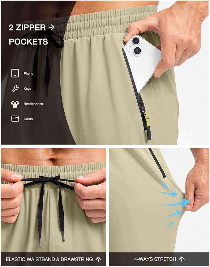 Pudolla Men's Lightweight Hiking Pants Quick-Dry Outdoor Sweatpants with Zipper Pockets for Casual Travel Athletic Workout