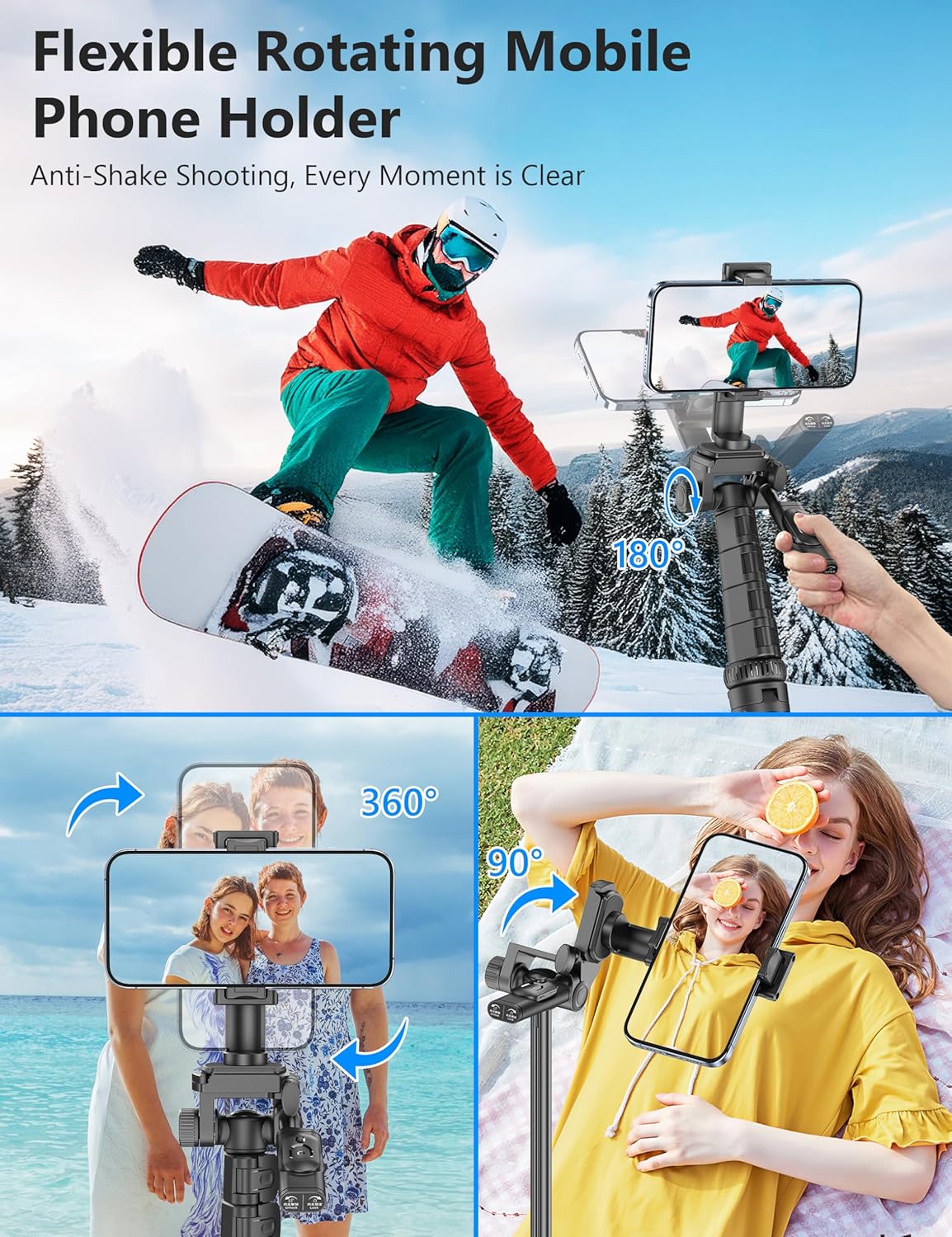 SelfieShow 72" Phone Tripod & Selfie Stick, Extendable Cell Phone Tripod Stand with Detachable Remote&Phone Holder