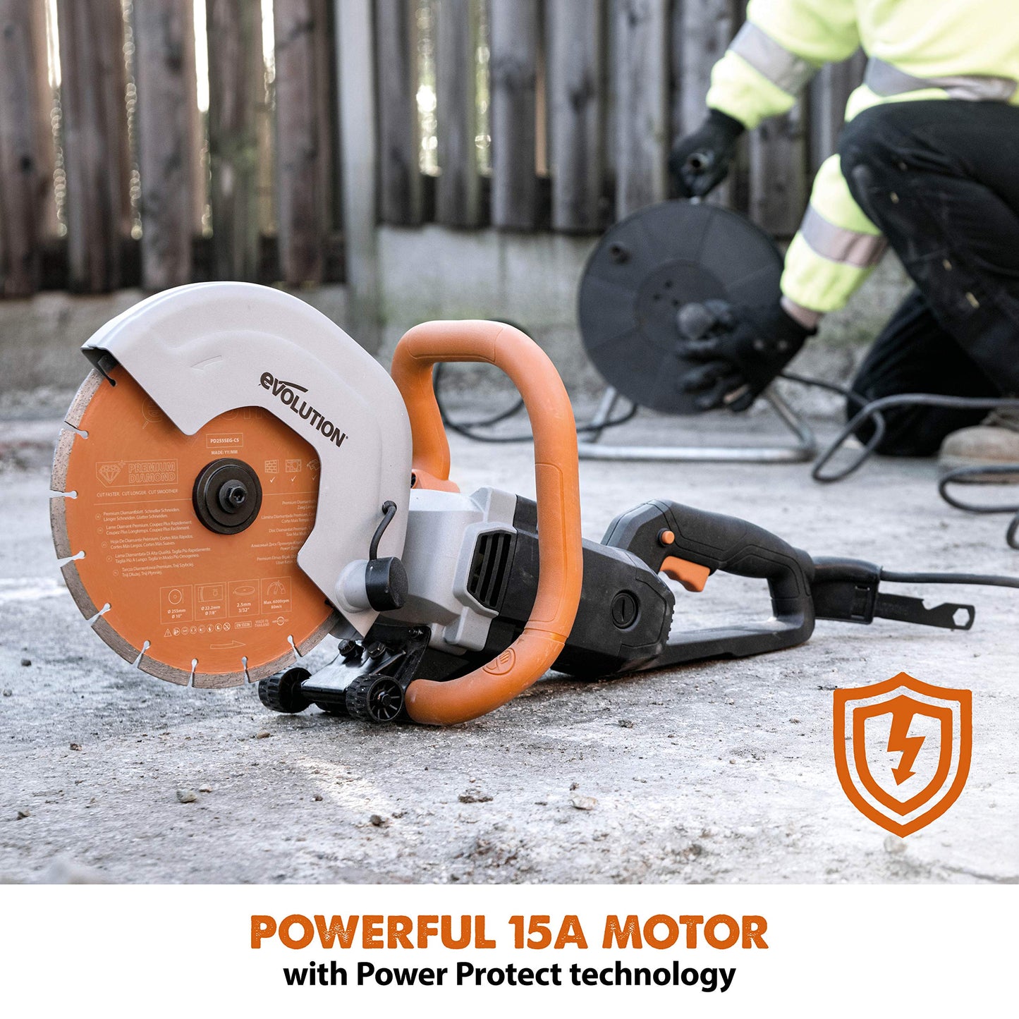Evolution R255DCT | 10 in. Electric Concrete Saw | Premium Diamond Blade Included | 15A Motor | 4-1/16" Cut Depth | No Gas, No Fumes | Disc Cutter / Power Cutter / Cut-Off Saw | Brick & Masonry