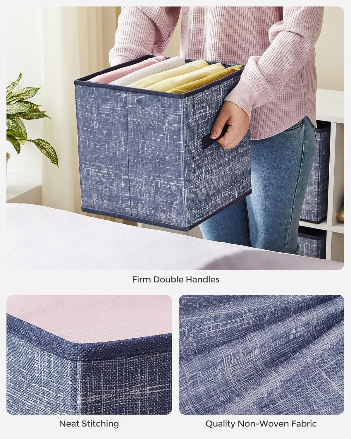 SONGMICS Storage Cubes - 11-Inch Foldable Non-Woven Fabric Bins with Double Handles | Set of 6 in Misty Blue