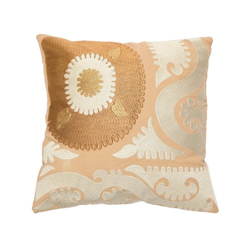 Creative Co-Op Cotton Embroidered Suzani Chambray Back Pillow, 16" L x 16" W x 2" H, Multicolor