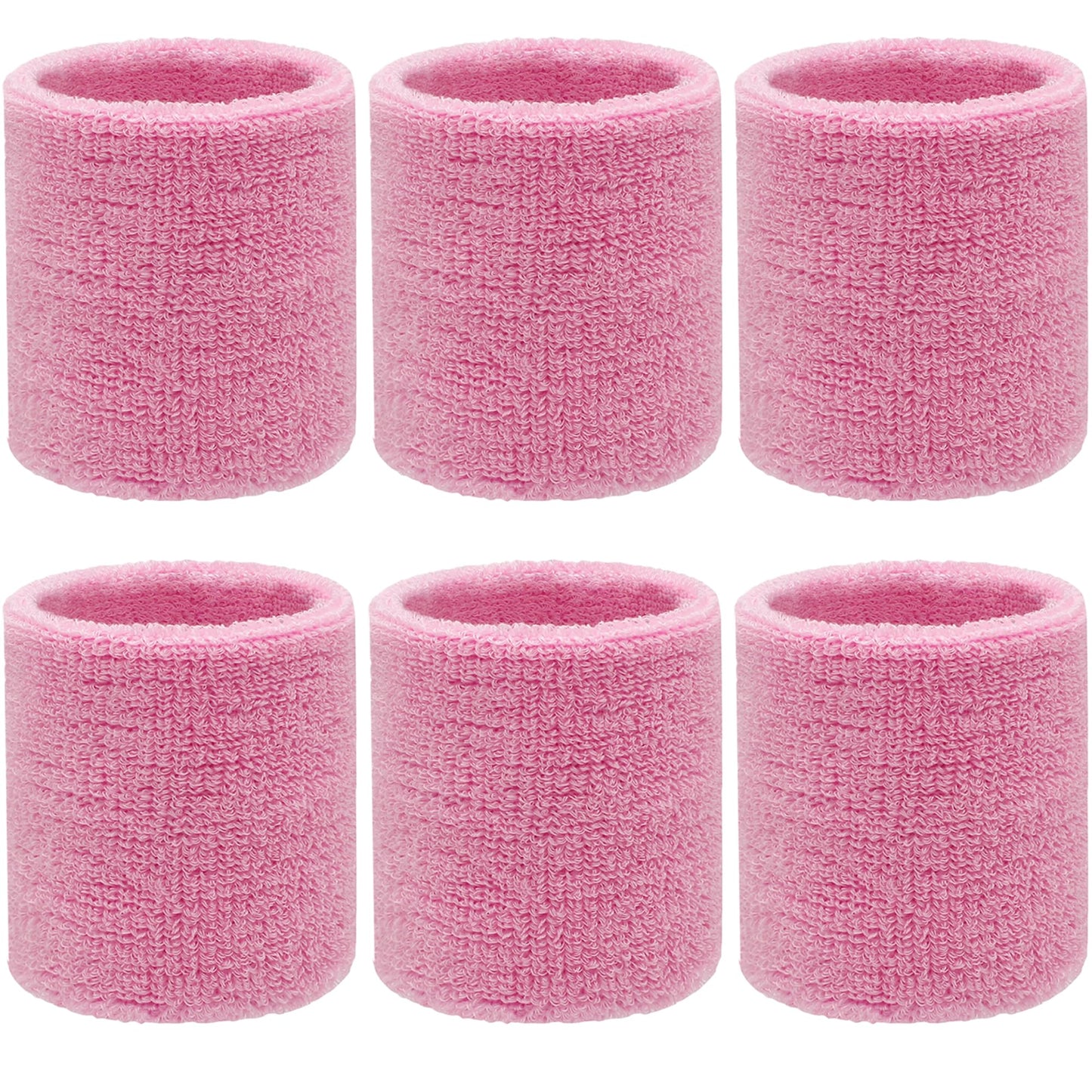 4.3 Inch Sports Wrist Sweatbands for Men Women, Absorbent Wrist Sweat Bands Tennis Wristbands Athletic Cotton Terry Cloth Sweatband for Basketball,Pickleball,Running,Gym,Working Out (6 Pack) -Pink