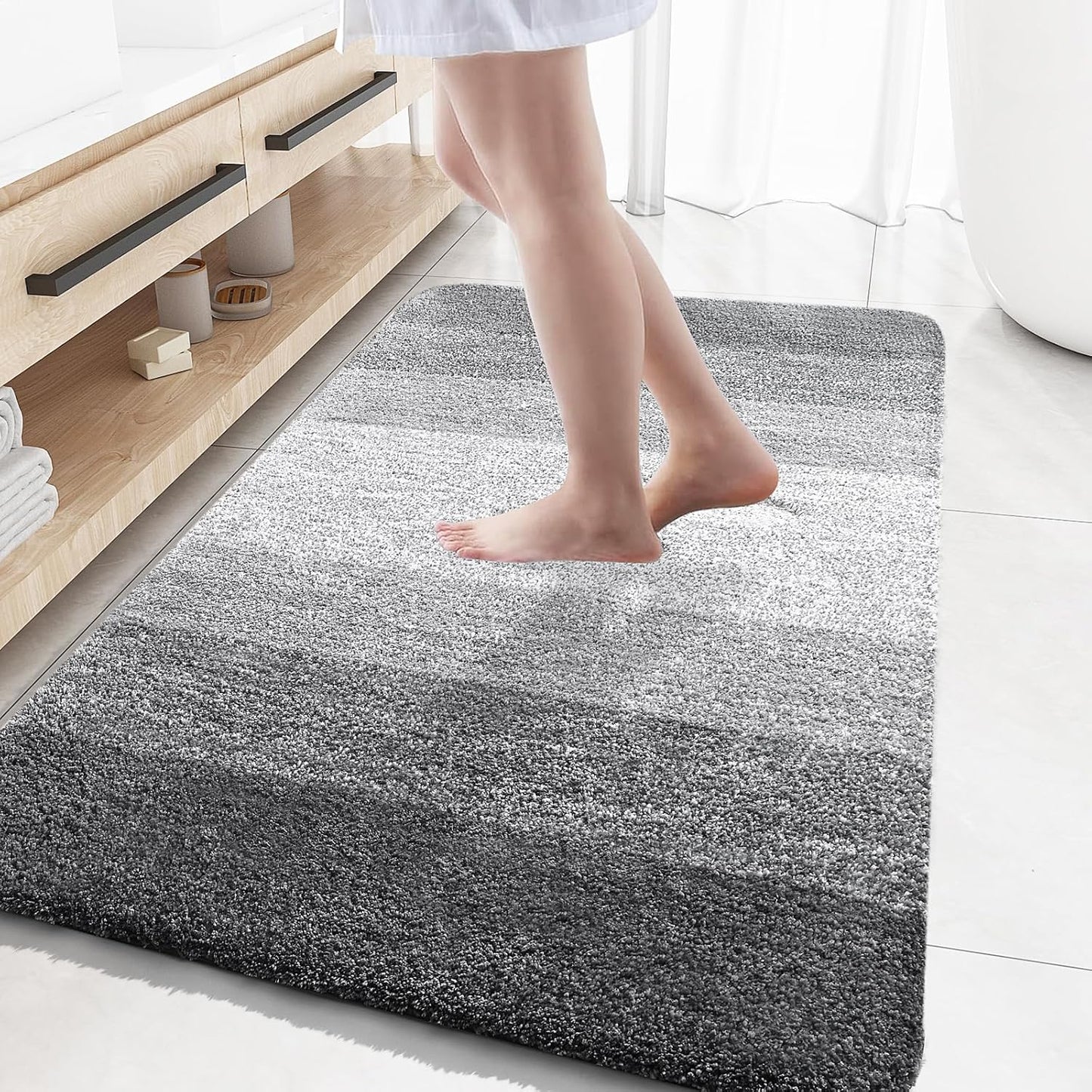 OLANLY Large Bathroom Rugs - Extra Soft Microfiber Mat 59x35 | Quick Dry & Machine Washable, Grey