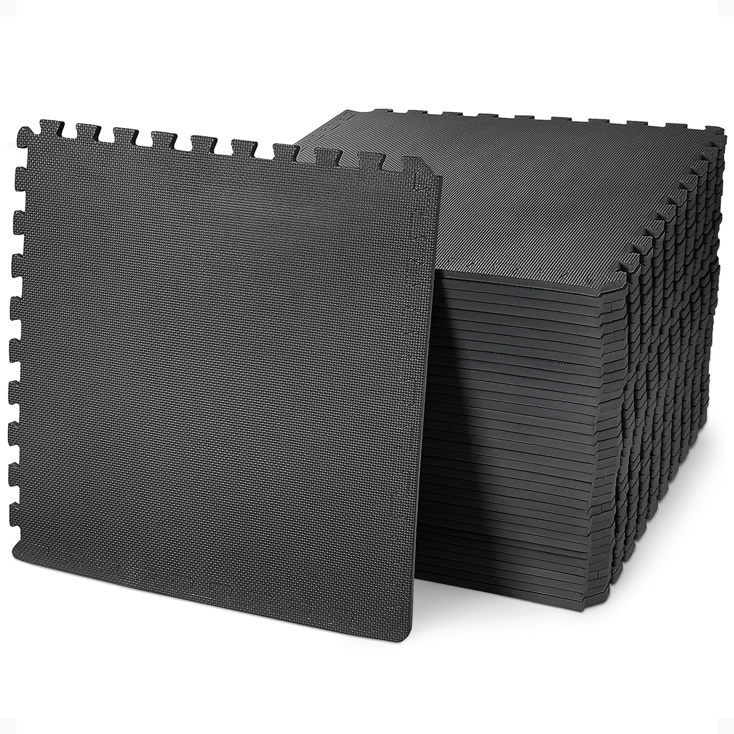 BalanceFrom Puzzle Exercise Mat 1/2" Thick, EVA Interlocking Foam Floor Tiles for Home Gym, Mat for Home Workout Equipment, Floor Padding for Kids, Black, 24 in x 24 in x 1/2 in, 144 Sq Ft - 36 Tiles