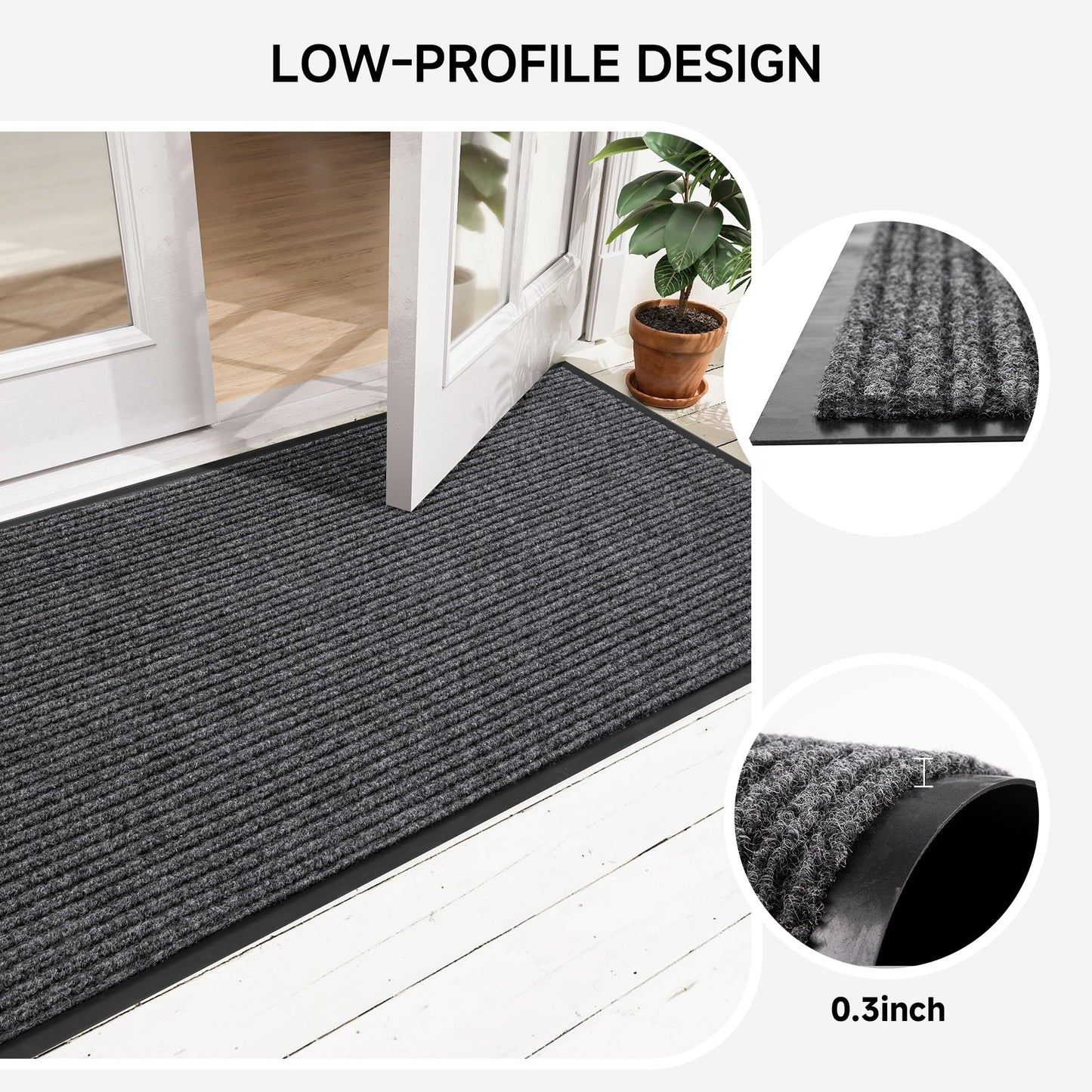 100pointONE Front Door Mat, Heavy Duty Indoor Outdoor Doormat for Entryway, 96" x 48" Low Profile Outdoor Mats for Home Entrance, Stain and Fade Resistant Welcome Mat for High Traffic Area, Dark Grey