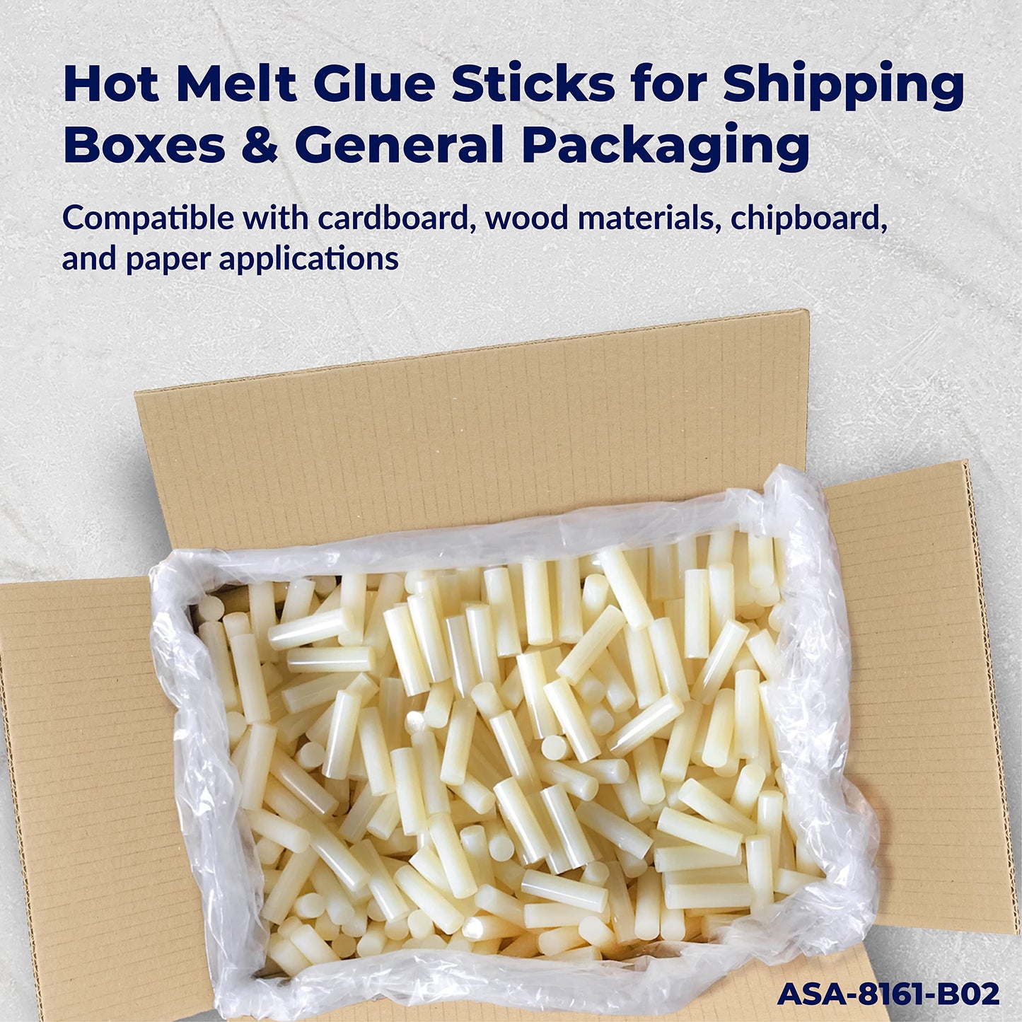 ASA Large Hot Glue Sticks for Glue Gun - 5/8" x 2" | High-Strength Hot Gun Sticks Adhesive for Corrugated Materials | Industrial Grade for Packaging & Woodworking | 25 lb (1417 Count)