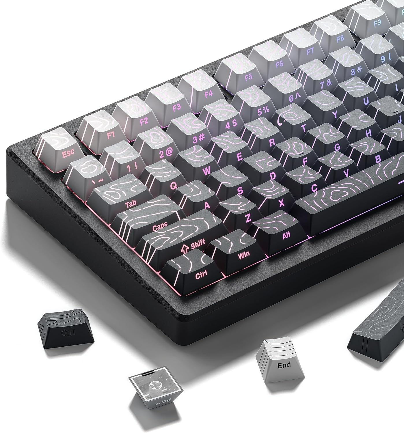 dagaladoo Sets 61/64/66/68/71/75/84/87 White/Grey Topographic keycap Line Backlit Gradient keycaps Shine Through