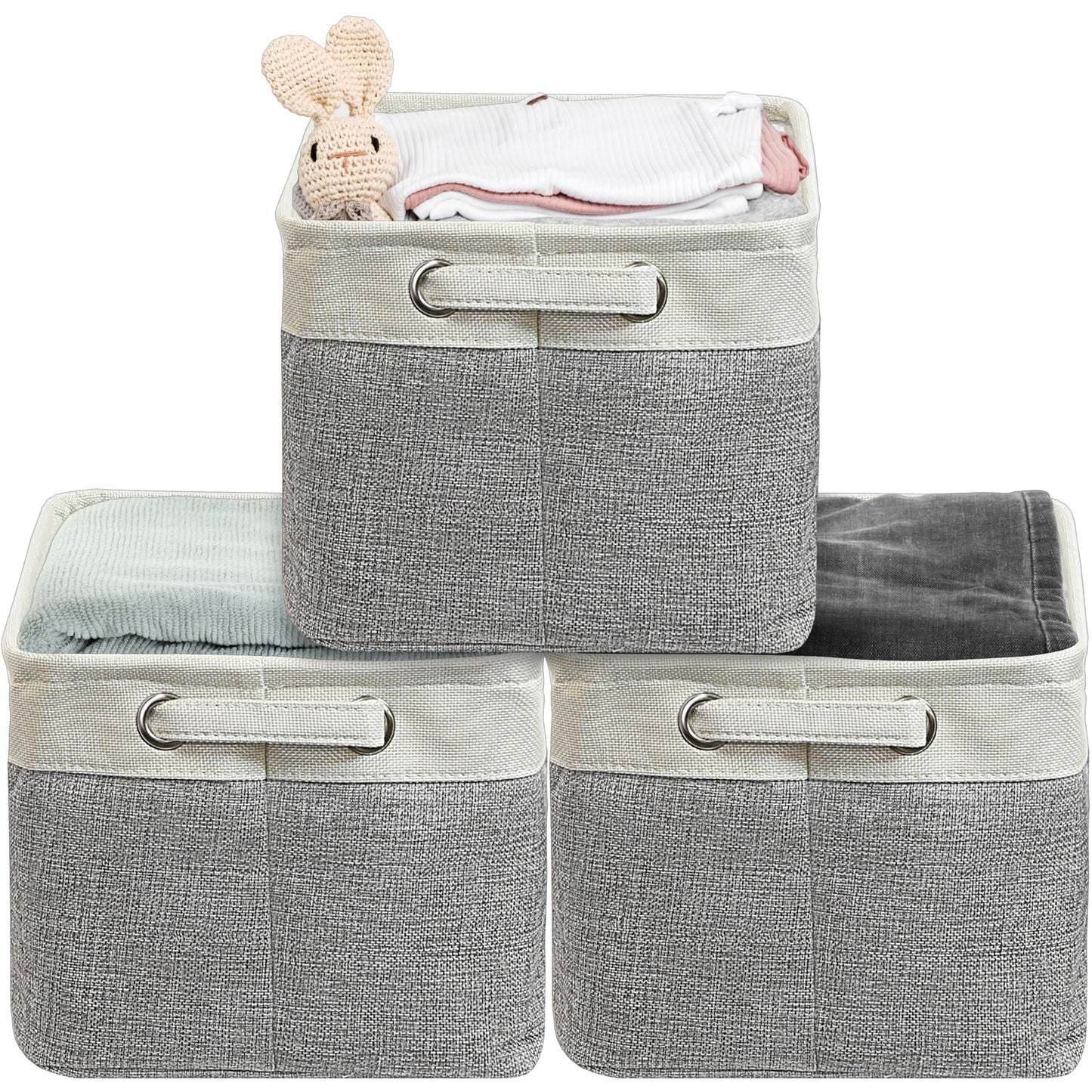 Simple Houseware Large Fabric Storage Bin, 14.4" x 10" with Handles, 3-Pack, Foldable Organizer for Closet and Shelf, Gray