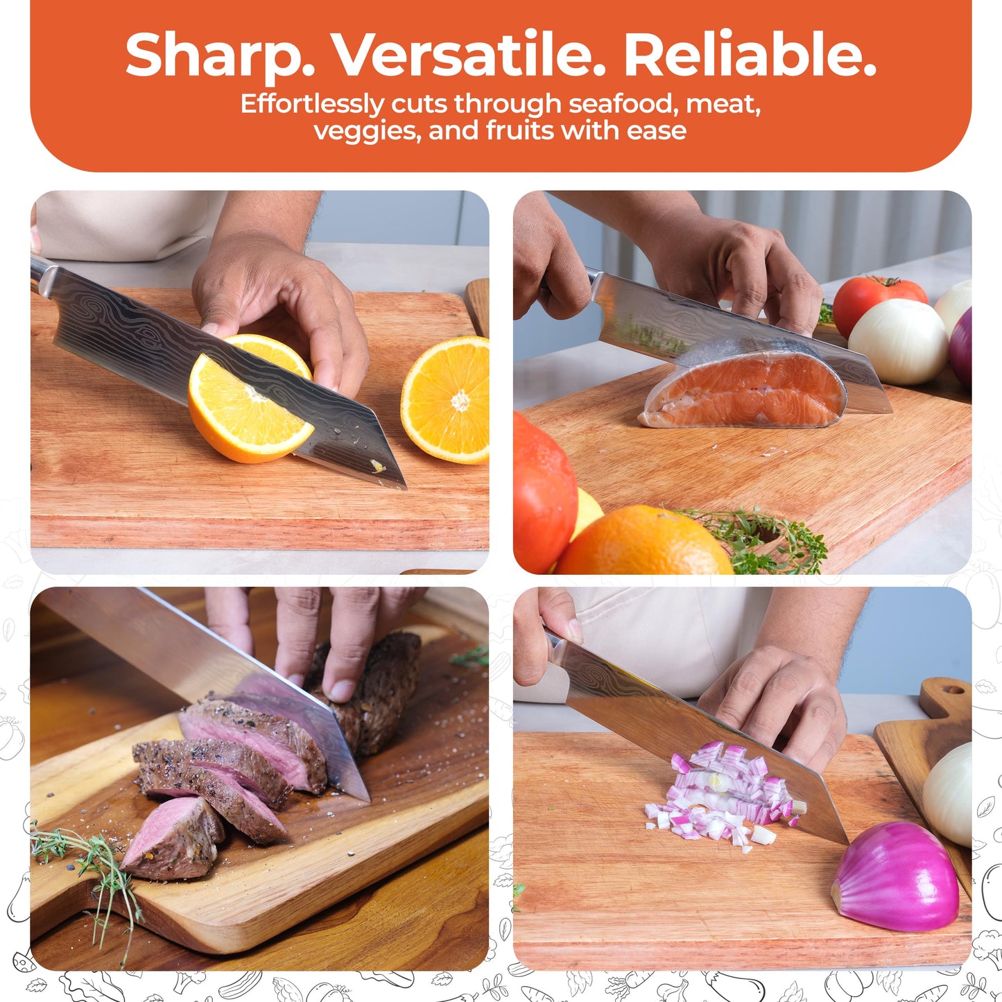 Gidli Chef Knife and Kitchen Shears Set – Ultra Sharp 8” Chef Knife with Knife Sharpener + Heavy Duty Kitchen Scissors & Seafood Scissors – Premium Stainless Steel Cooking Set – Gift Ready