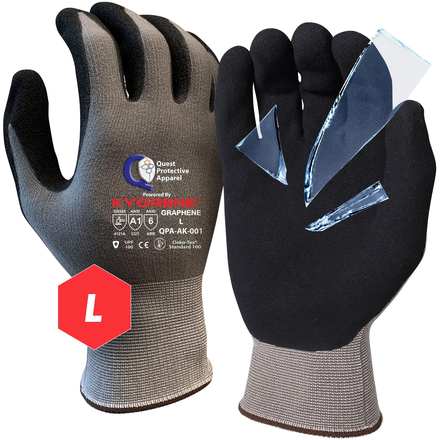 Quest Protective Apparel Cut Resistant Work Gloves (ANSI A1) – Lightweight Graphene Gloves for Gardening,DIY, Mechanical & General Handling – Breathable Grip Gloves for Men & Women – Large, Case of 72