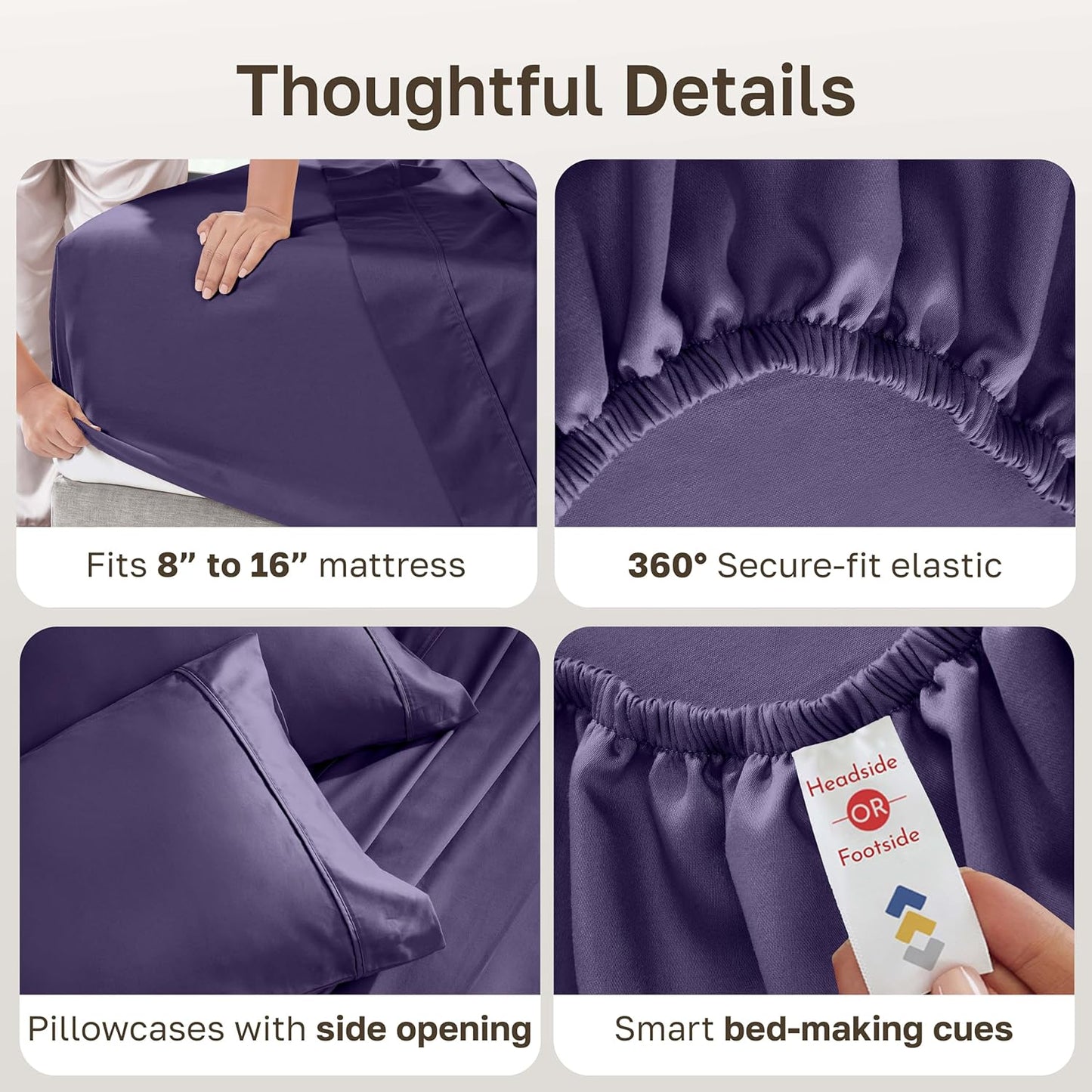 California Design Den Full Size Cotton Sheet Set - 400 TC Silky Smooth Sateen Weave, Deep Pockets - Purple