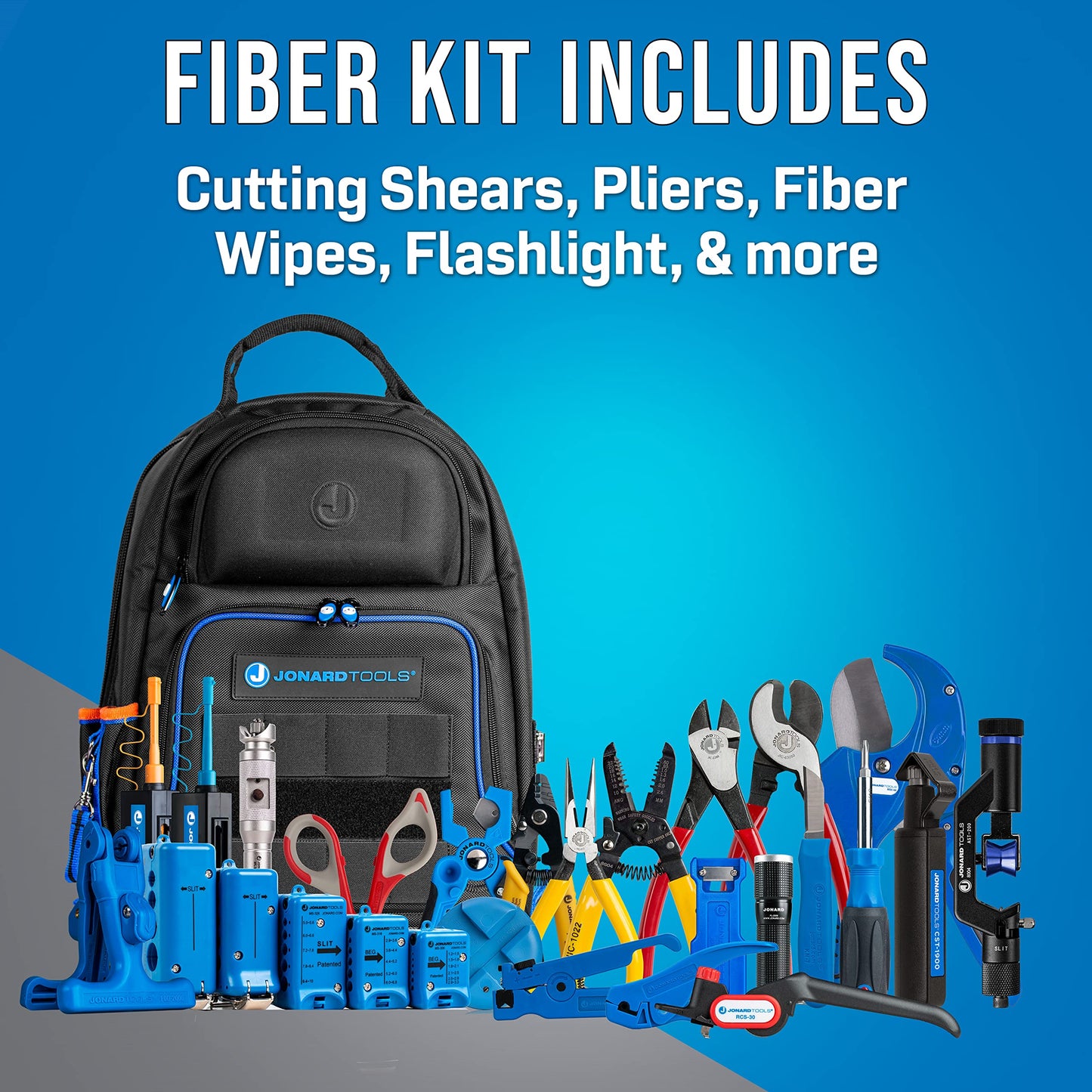 Jonard Tools TK-199B Ultimate Fiber Prep Backpack Kit – Complete 28 Piece Fiber Optic Cable Access and Termination Solution with Rugged Technicians Tool Backpack