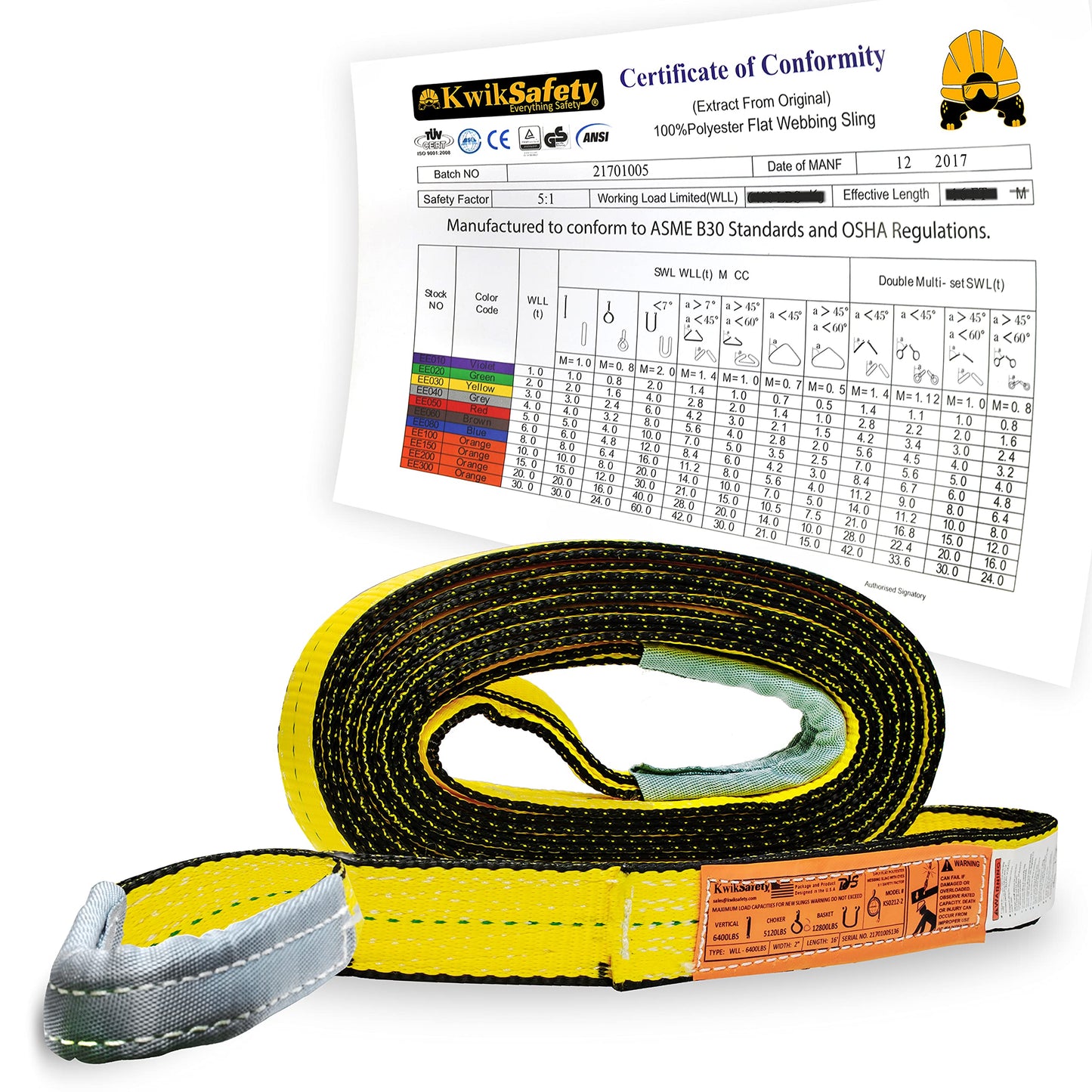 KwikSafety - Charlotte, NC - Mighty Sumo 2”x 10’ Poly Web Sling Lifting Strap Construction ASME OSHA / 6400lbs Vertical 5100lbs Choker 12800lbs Basket/Rigging Moving Towing Hoisting Gear