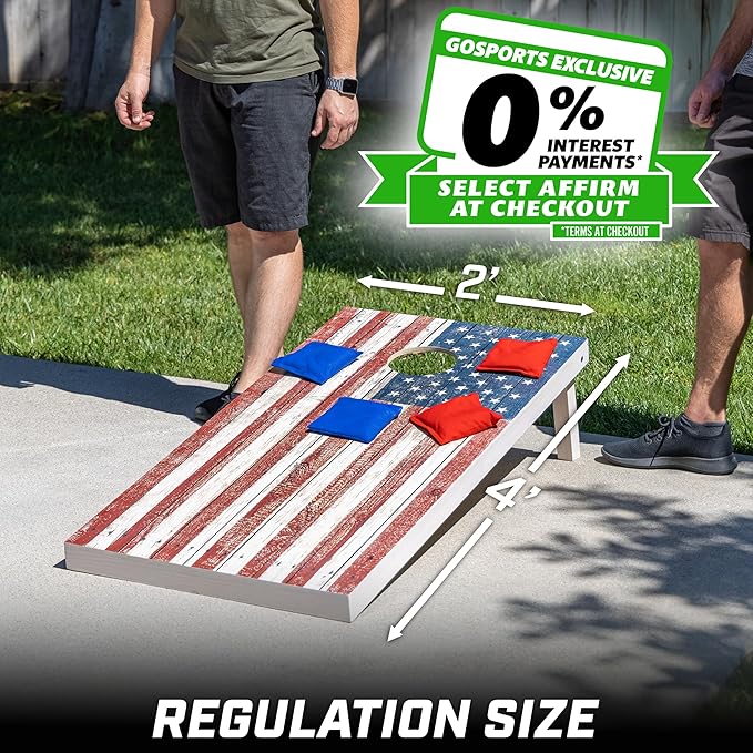 GoSports 4 x 2 ft Regulation Size Wood Cornhole Boards - 10 Vintage Wood Designs (Choose Your Style)