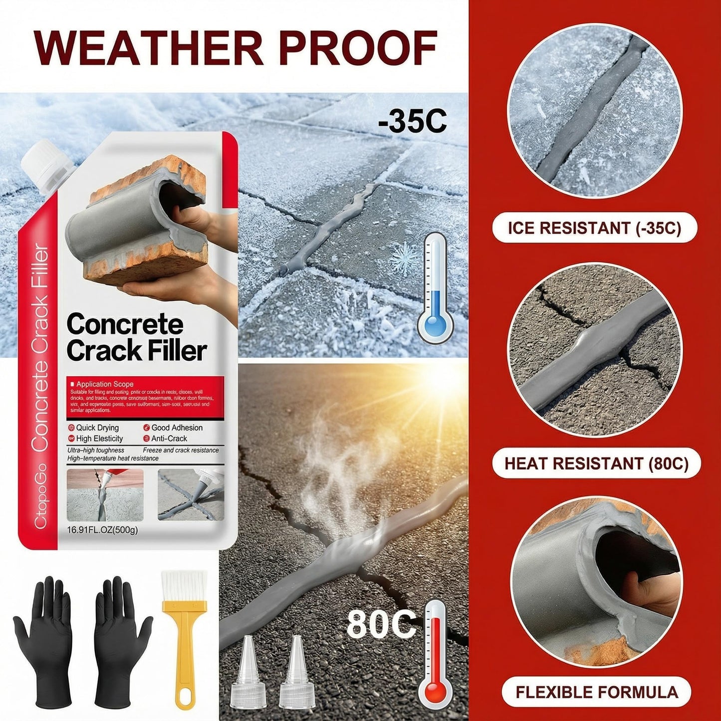 Concrete Crack Filler 2-Pack 2.2LB Grey, Self-Leveling High Elasticity Cement Sealant, Waterproof Repair Caulk for Driveway, Patio, Sidewalk, Garage, Basement– Professional-Grade Durability