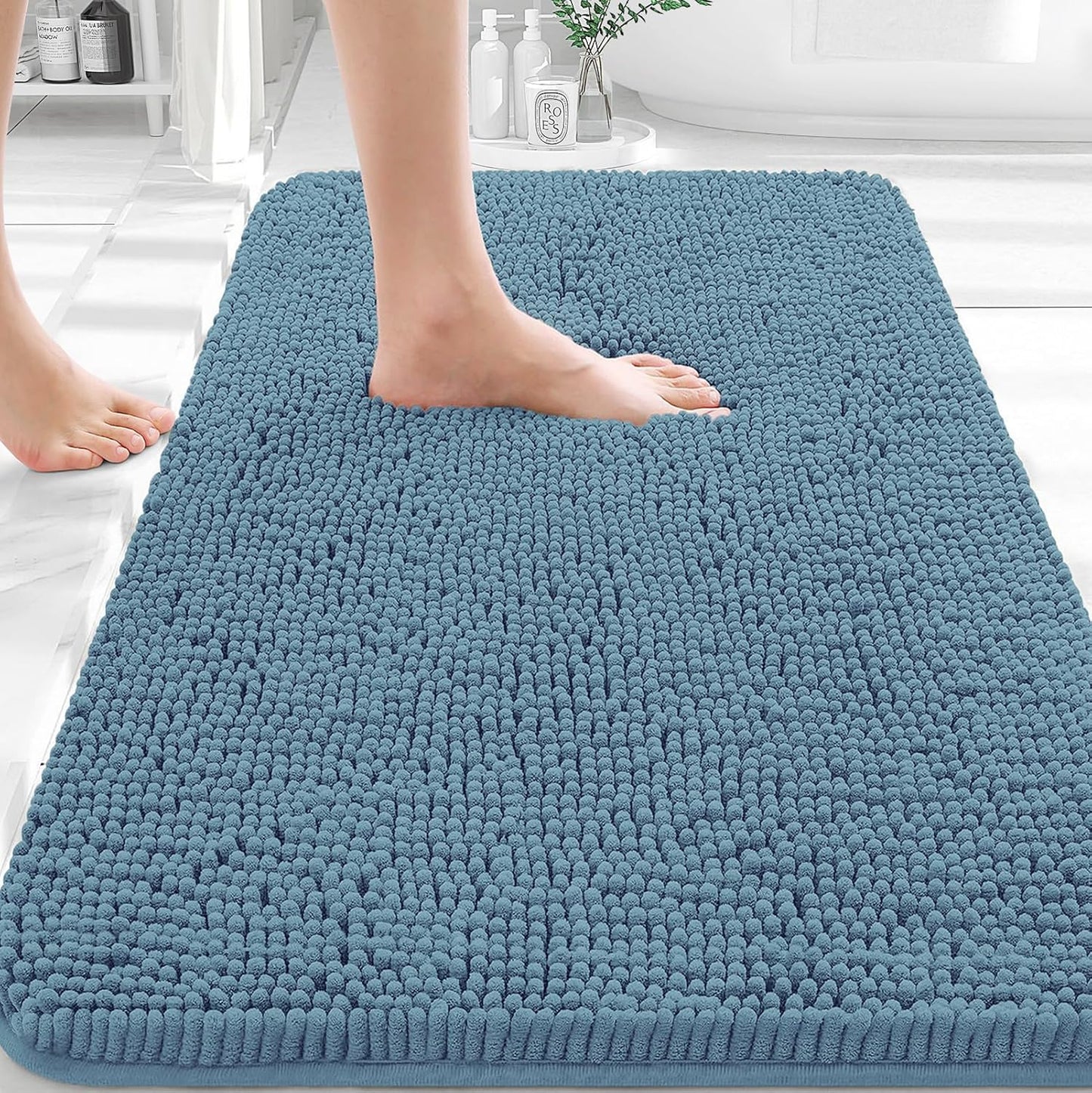 OLANLY Bathroom Rugs - Extra Soft Chenille Bath Mats | Quick-Dry, Machine Washable, 36x24, Airy Blue