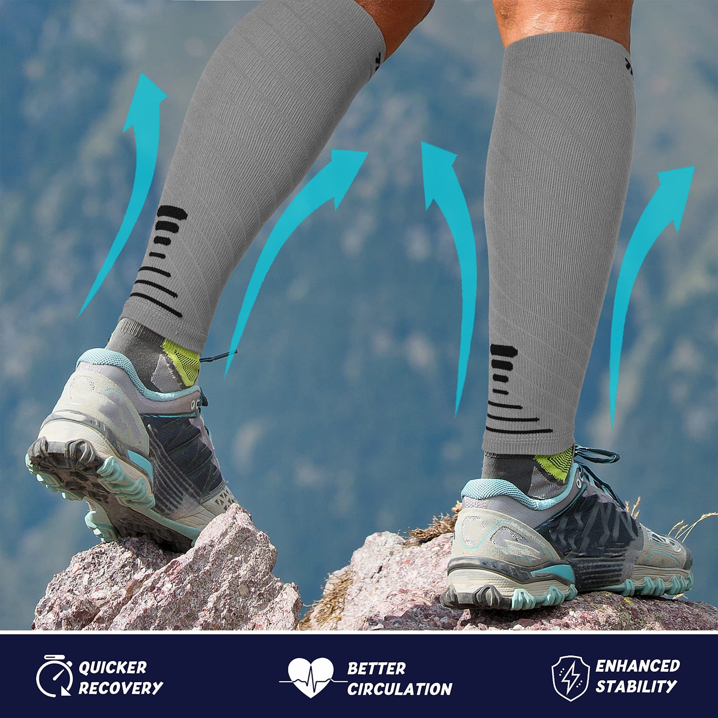 Thoxcare Calf Compression Sleeve for Men Women (1 Pair), Leg Support Footless Compression Socks for Running - Shin Splint Varicose Veins Swelling & Pain Relief, Gray/Black, Large