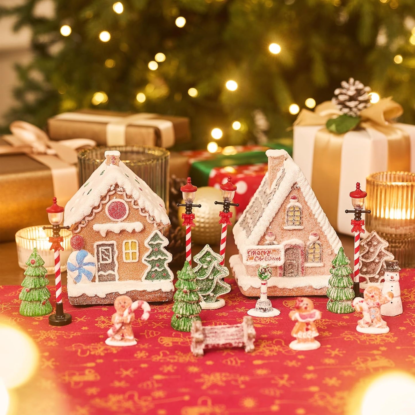Valery Madelyn Christmas Village Set - Battery Operated Gingerbread House Decorations | 17-Piece Holiday Collection
