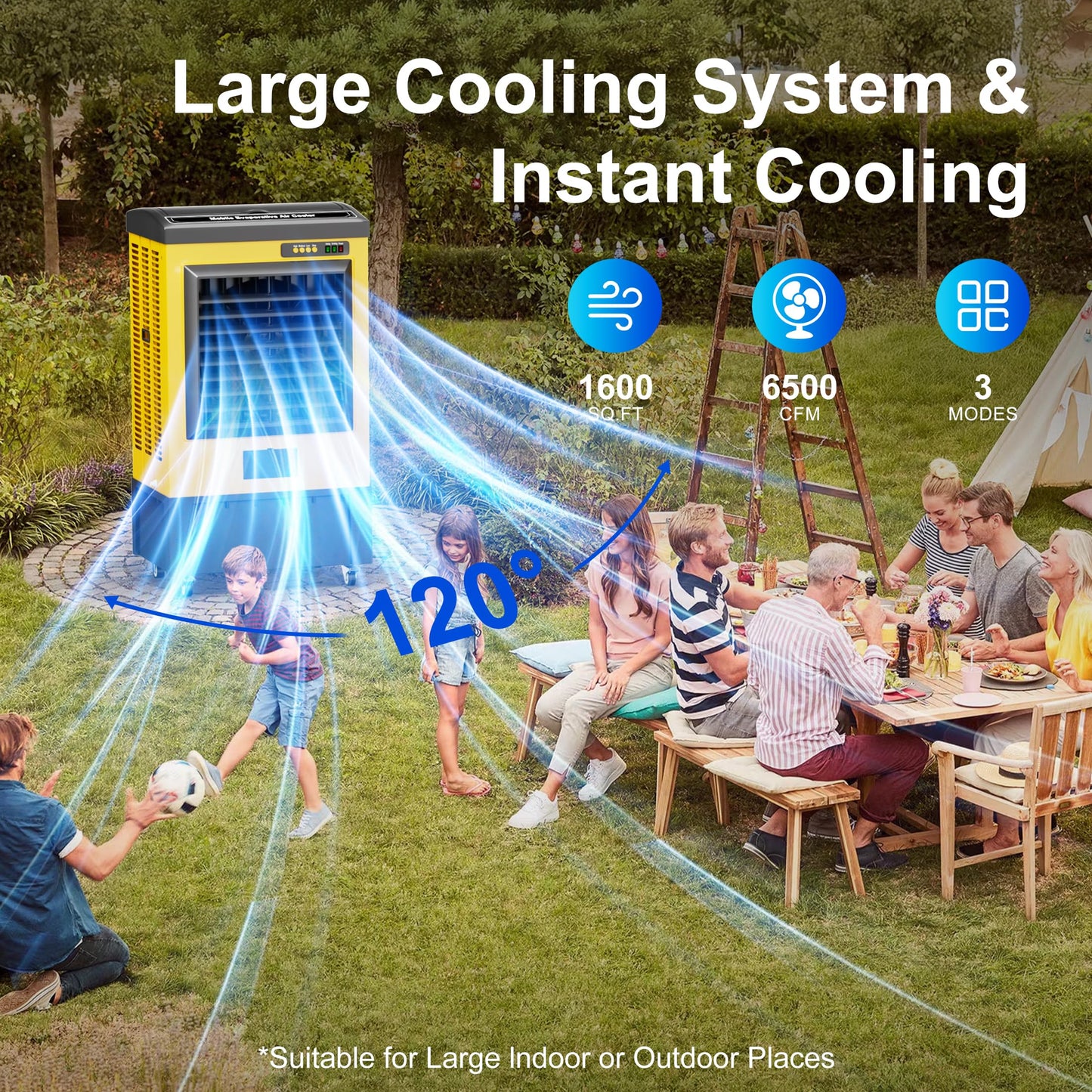 AKIRES 6500CFM Swamp Coolers,Portable Evaporative Air Cooler for 1600 Sq.ft of Space,with Continuous Auto Fill,19-Gal Water Tank,120°Oscillation,5 Ice Packs,Cooling Fan for Outdoor,Indoor Use(48IN)