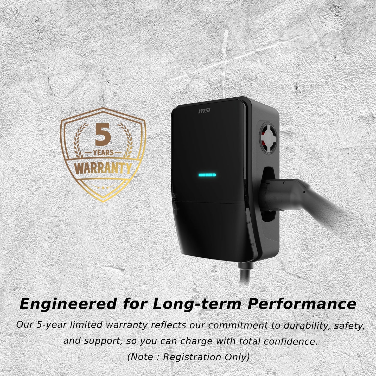 MSI EV Life NACS Hardwired, Level 2 Charger, 240V, 60A, 14.4 kW, IP55 Rated-Water and dust Resistant, IK08 Impact Resistant, UL2594 Certified, Energy Star, 5 Years Warranty