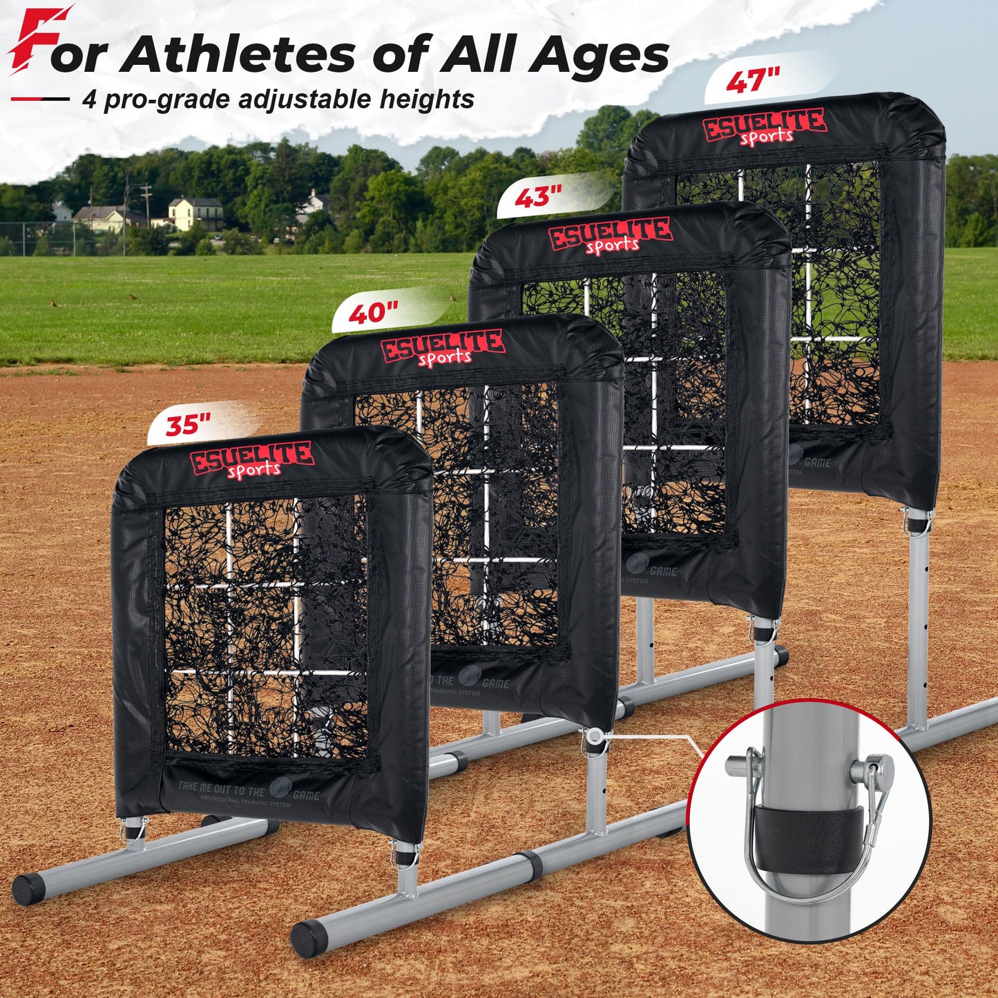 Heavy-Duty 9 Hole Pro Style Baseball & Softball Pitching Net with Strike Zone Target - Adjustable Portable Design for Training, Includes 4 Stakes & 2 Sandbags（Black Pro）