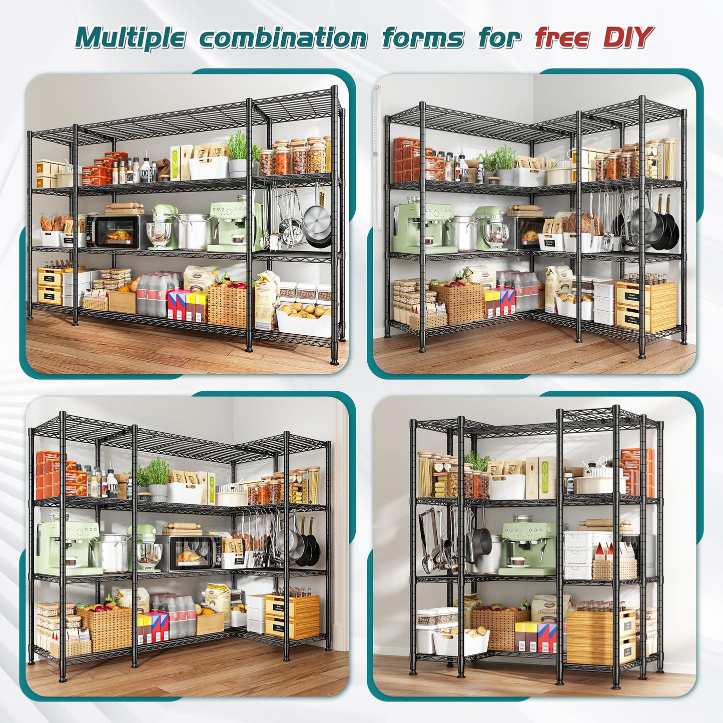 REIBII 78.4" W Storage Shelves 1500LBS, Metal Shelving Unit Wire Shelving for Garage Storage Rack, Adjustable Metal Shelf for Pantry Commercial Kitchen Garage Shelves, 78.4" W x 11.8''D x 59''H