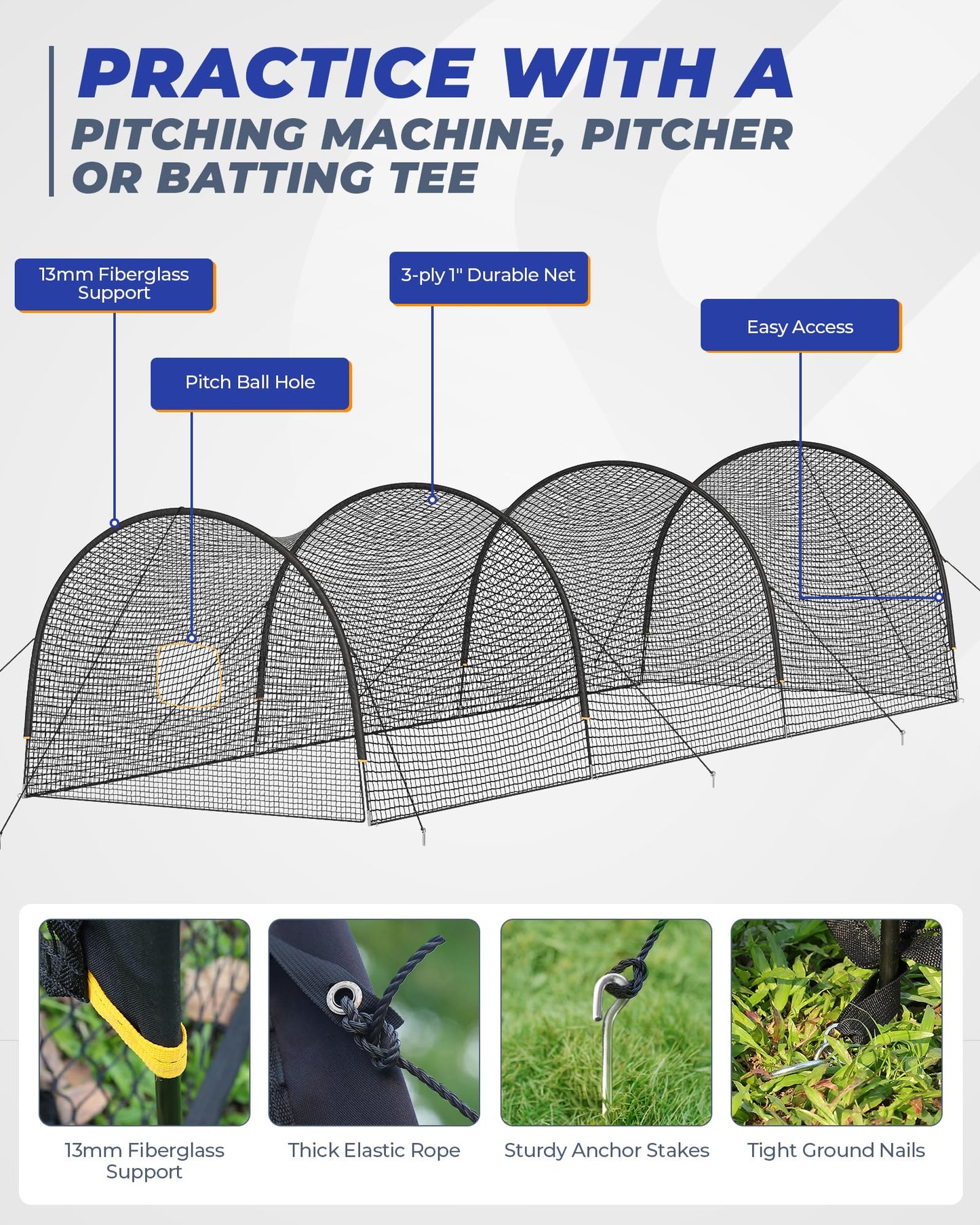 Sturdum Baseball Batting Cage, 30x12x8ft Baseball & Softball Hitting cage for Backyard Park, Portable Batting Cage System with Carrying Bag