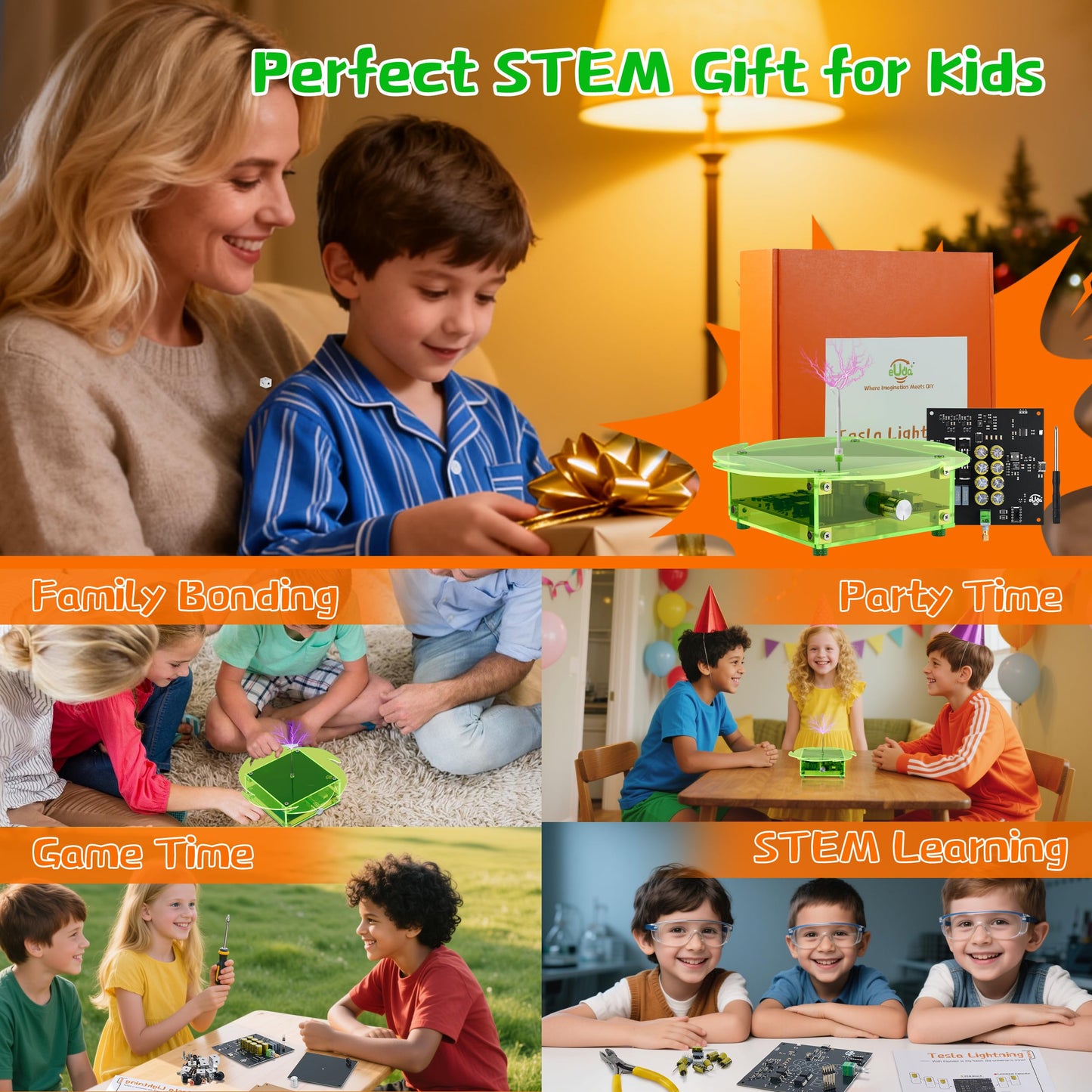 eUda+ STEM Tesla Lightning Kit for Kids&Adults 8-10 11-17 18+ Stem Toys for Ages 8-13 Teen Gift for Boys Girls 13-17 Science Kit for Kids 12-16 Build Your Own Tesla Coil Kit (Assembly Version, FWFB)