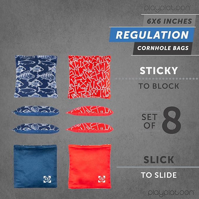 Professional Cornhole Bags - Set of 8 Regulation All Weather Double Sided - Sticky Side/Slick Side Bean Bags for Pro Corn Hole Game