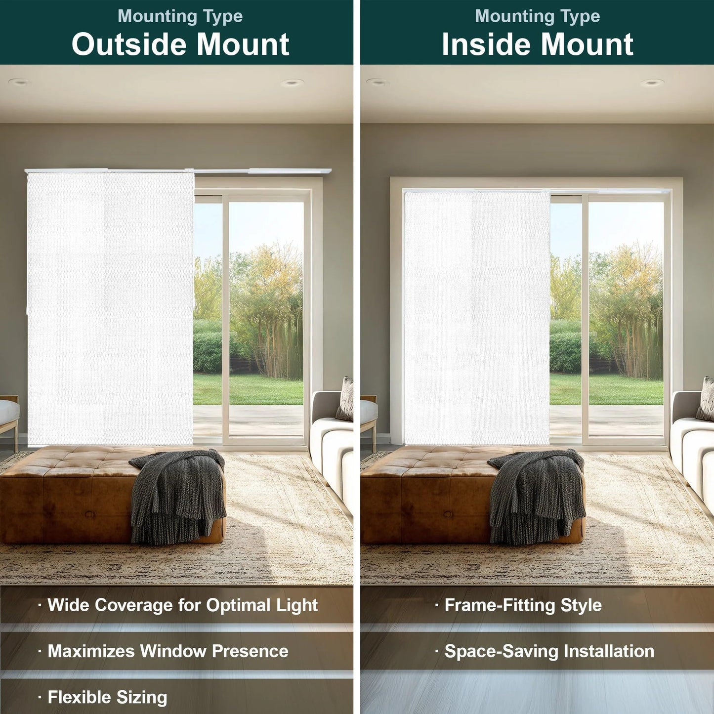 CHICOLOGY Panel Track Blinds for Sliding Glass Door, Adjustable Track for Patio Entry, Large Windows, Closet Opening and Room Divider, Trim to Fit Fabric Shades, 46 to 86 W x 96 H, White