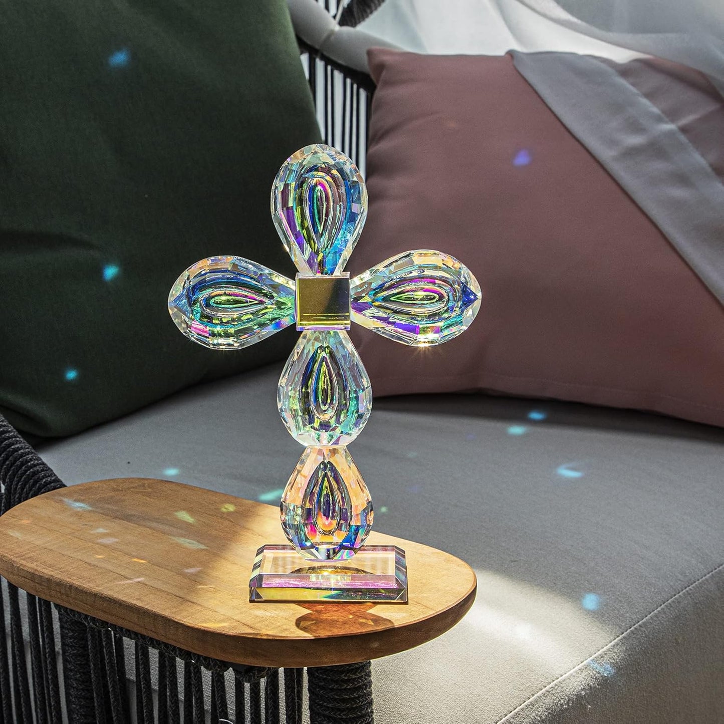 QFkris Crystal Cross Figurine - Elegant 8.5-Inch Tabletop Decor for Home & Gift for Women