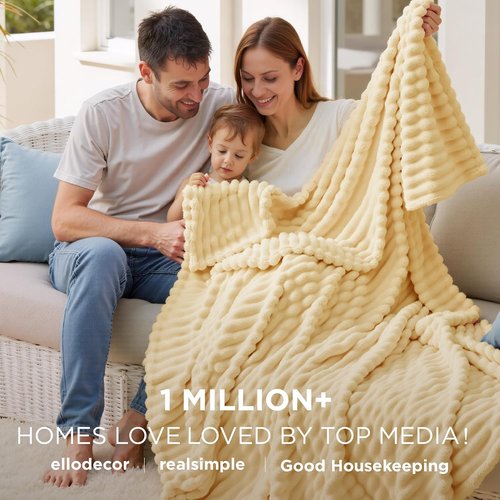 Bedsure GentleSoft Fleece Throw Blanket - Super Soft Custard Yellow Cozy Blanket, 50x60 Inches
