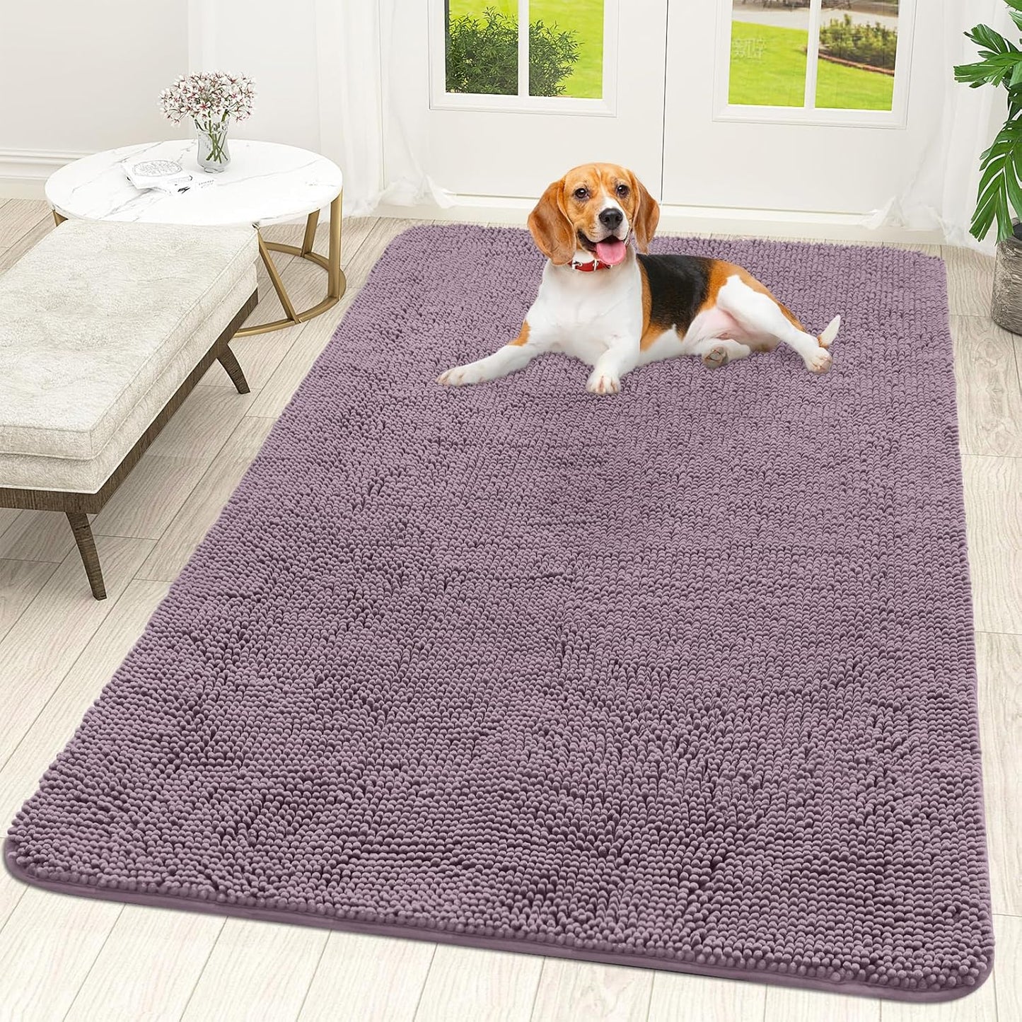 OLANLY Dog Door Mat - Absorbent Non-Slip Chenille Mat for Muddy Paws | Quick Dry, 70x46, Deep Plum