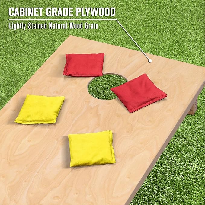 GoSports Regulation Size Wooden Cornhole Set with Natural Wood Finish - Includes Carrying Case