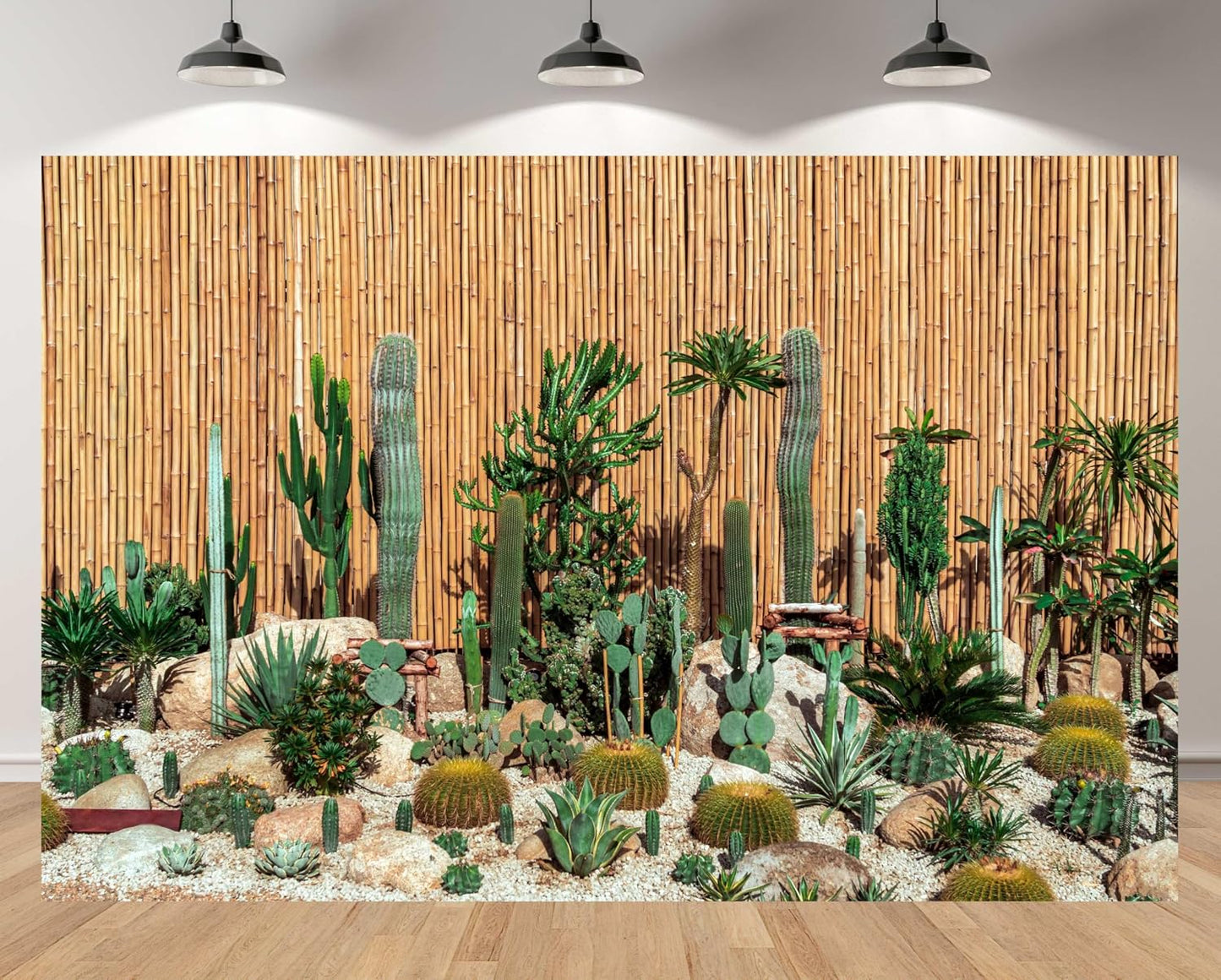 MAEQLQLM 9x6ft Desert Cactus Garden Backdrop Variety Cacti Succulents Bamboo Fence Background for Nature Theme Party