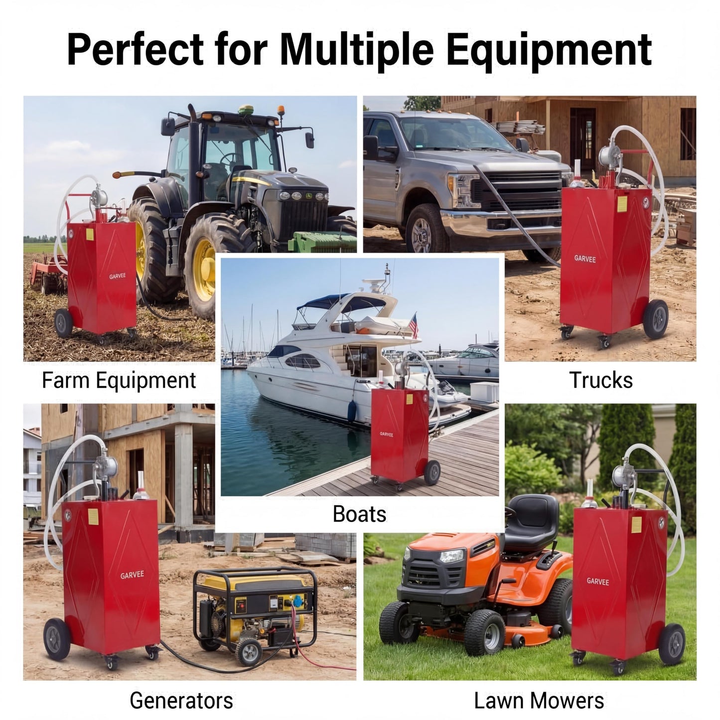 GarveeLife 30 Gallon Heavy-Duty Steel Fuel Caddy, Manual Rotary Pump, Portable Gasoline Transfer Tank for Trucks, Boats, ATVs, Lawn Mowers & Farm Equipment – Red 4-Wheeler