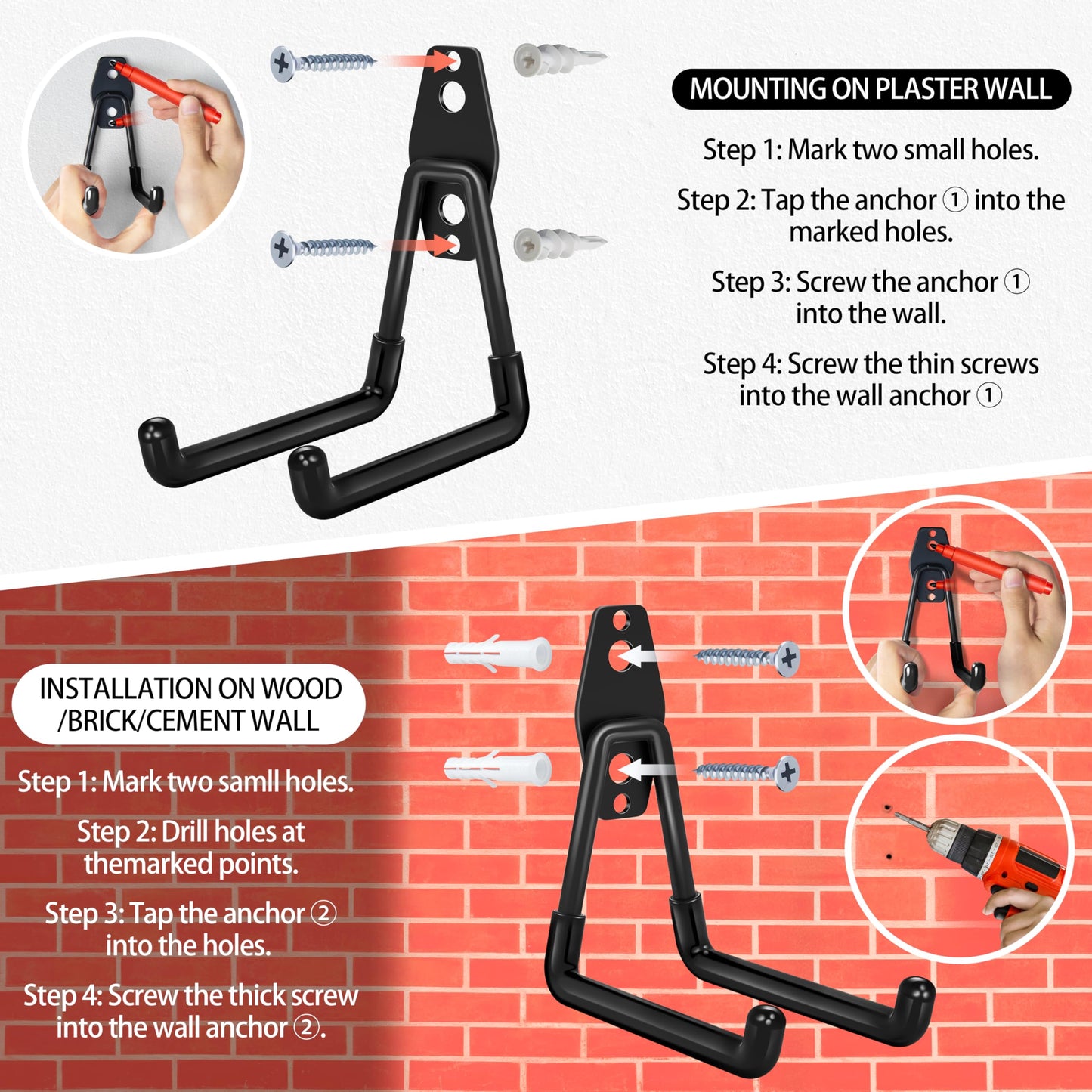 Kodreat 18 Pack Garage Hooks Heavy Duty - Anti-Slip Coating， Garage Storage Hooks for Hanging Bike，Ladder，Garden Tools，Hose